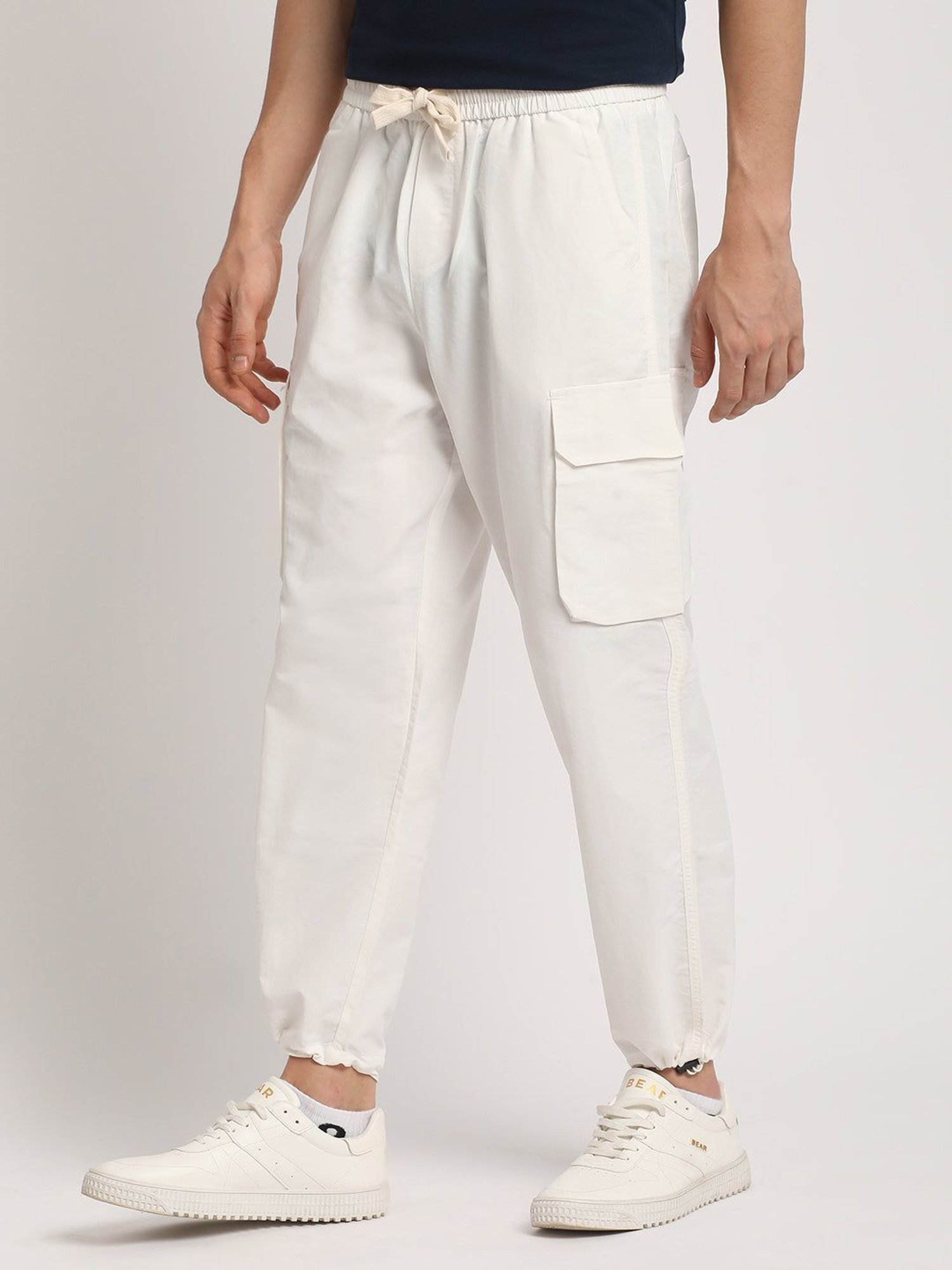 Slowave Beige Regular Fit Flat Front Trousers