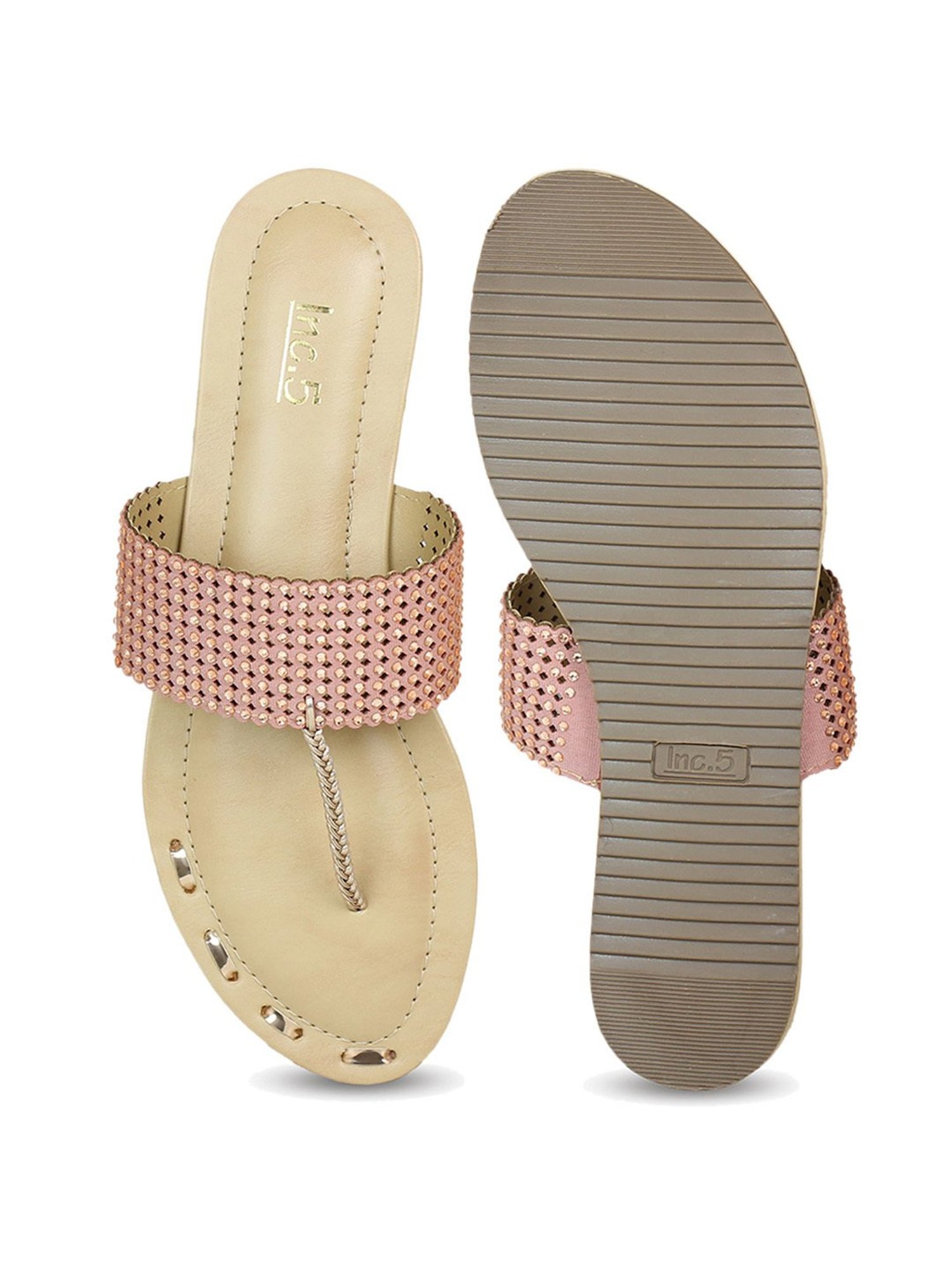 Inc.5 Women's Rose Gold T-Strap Sandals