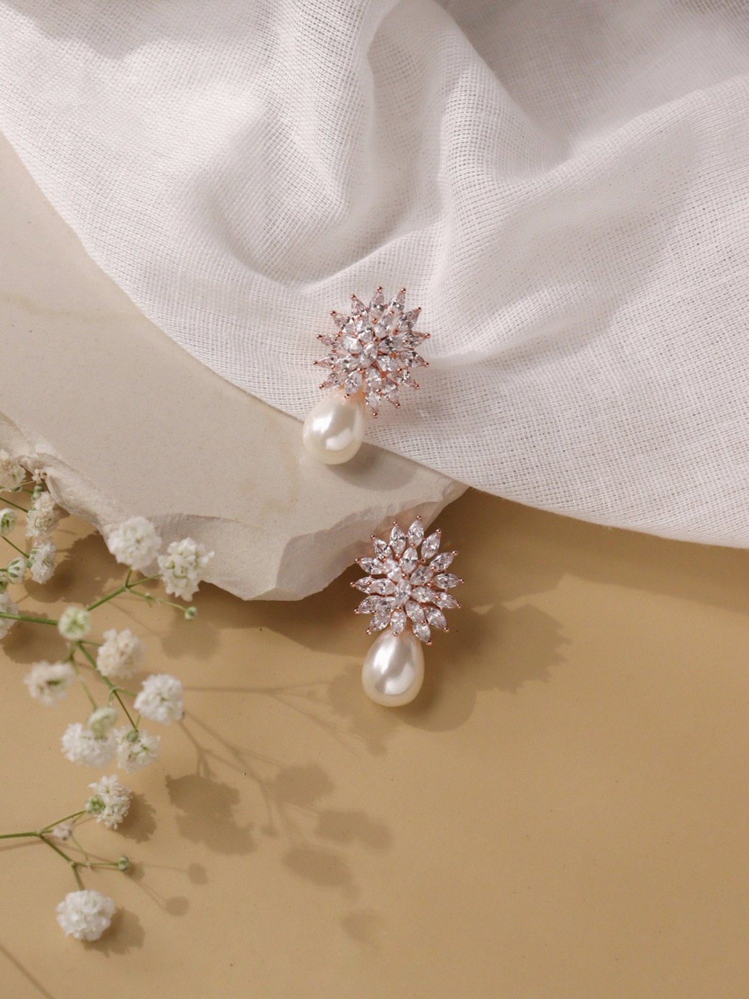Curio Cottage Pearl & Cubic Zirconia Diamante Stud Earrings