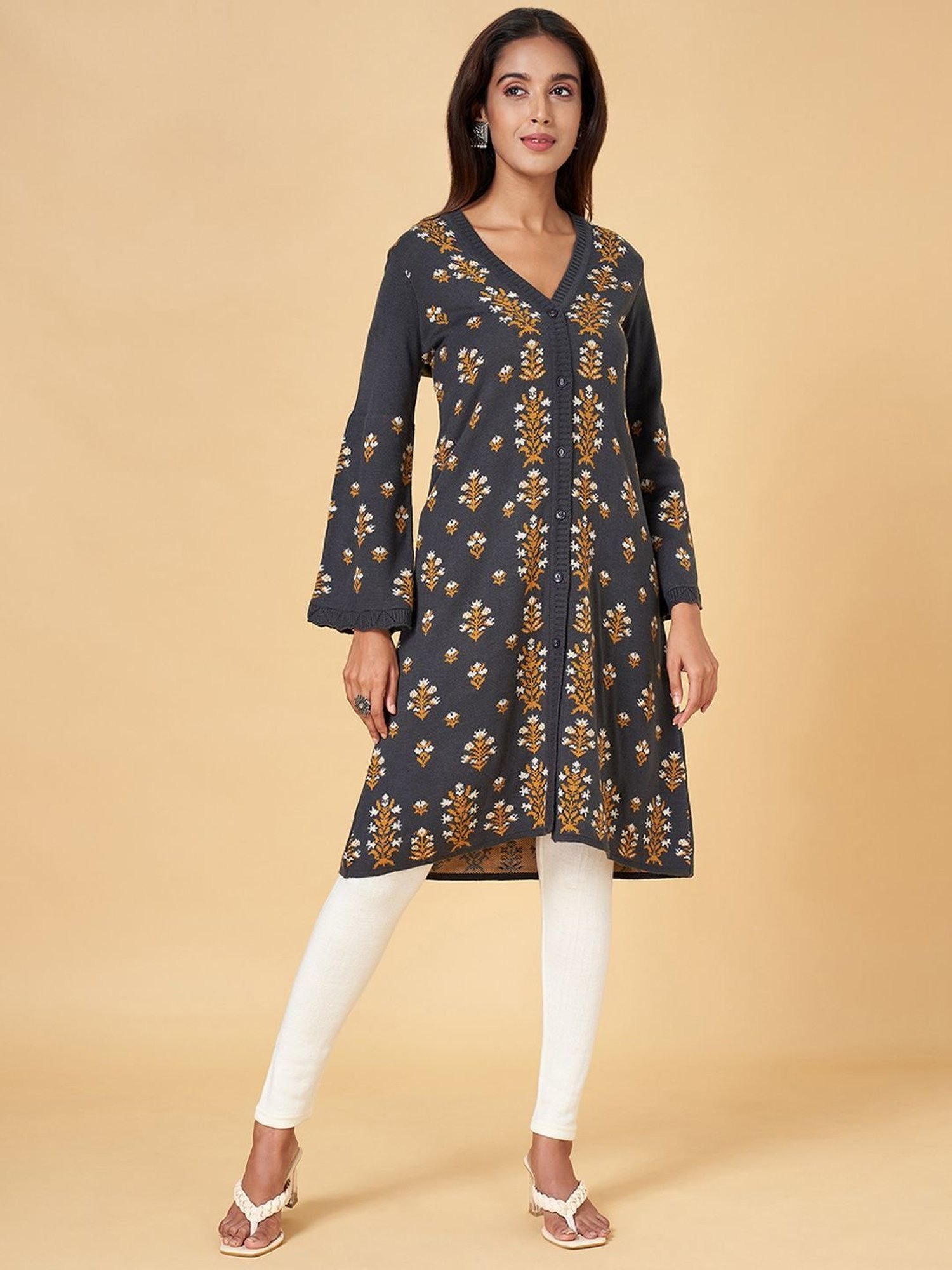 Rangmanch by Pantaloons Grey Printed Long Cardigan