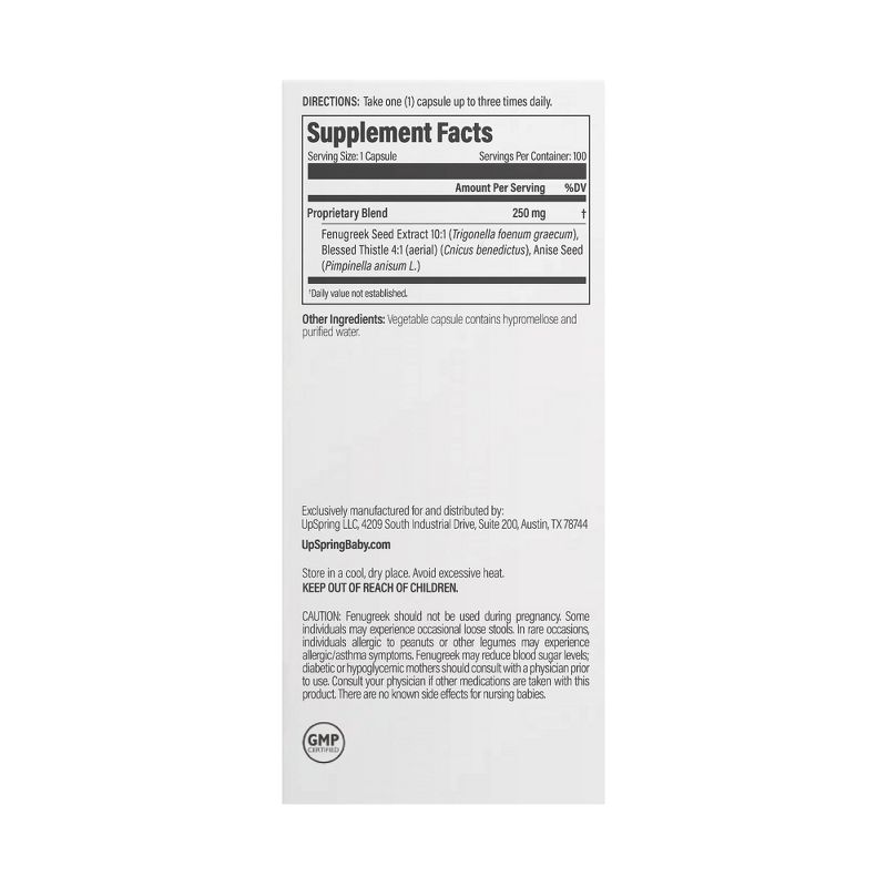 UpSpring Milkflow Fenugreek + Blessed Thistle Capsules Breastfeeding Supplement - 100ct