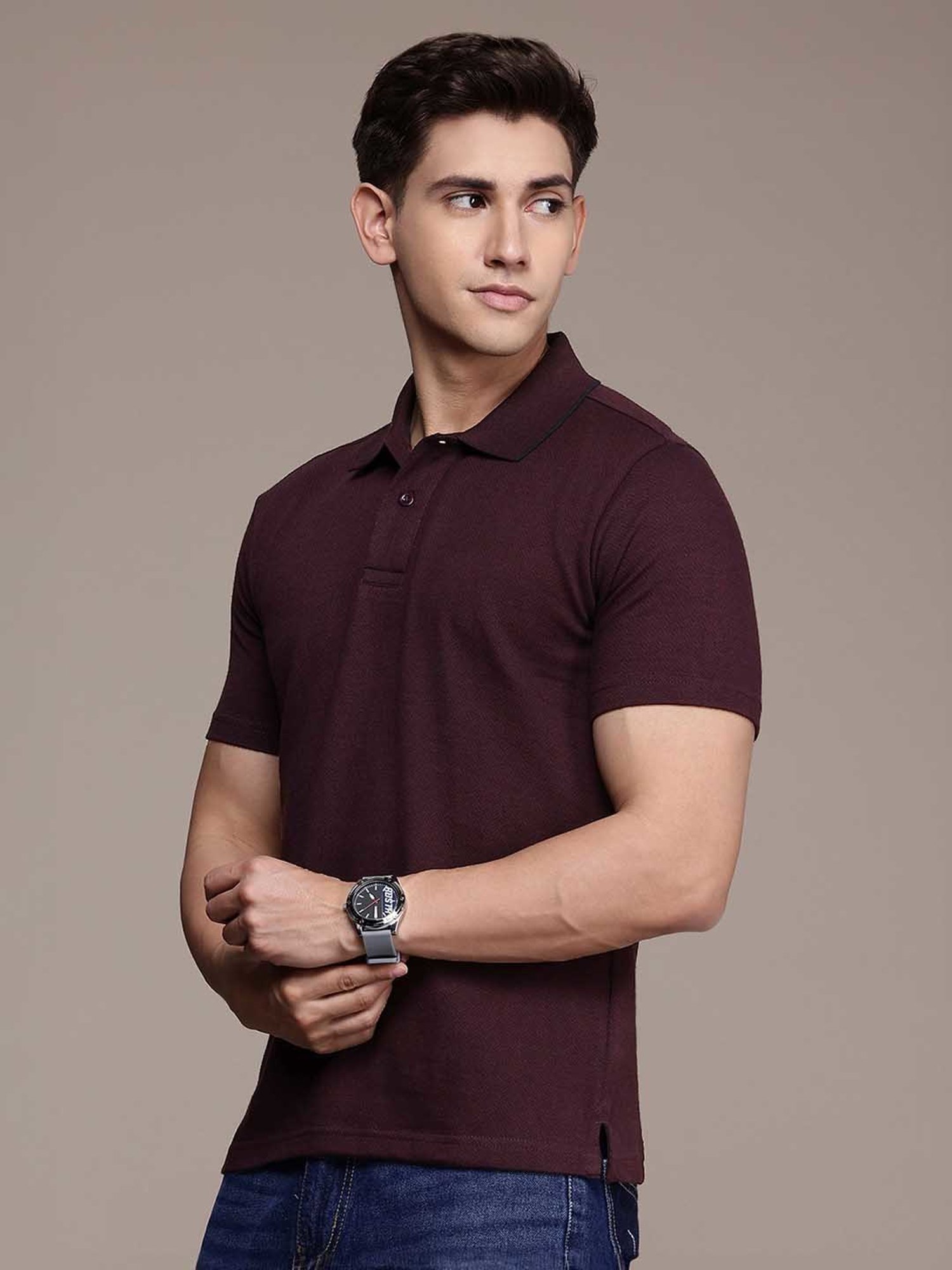 Burnt Umber Wine Regular Fit Polo T-Shirt