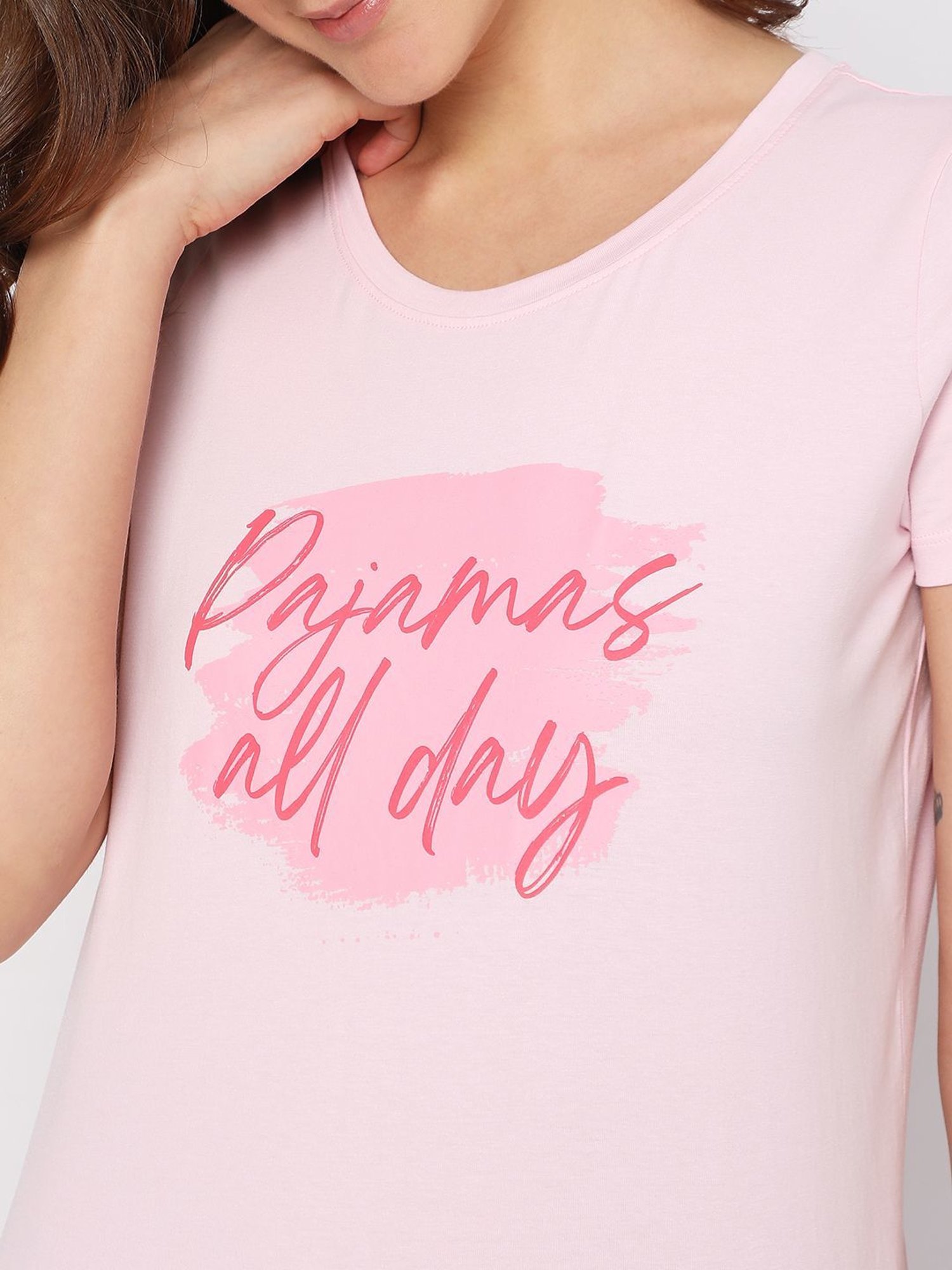 Vero Moda Intimates Pink Cotton Graphic Print T-Shirt With Pyjamas