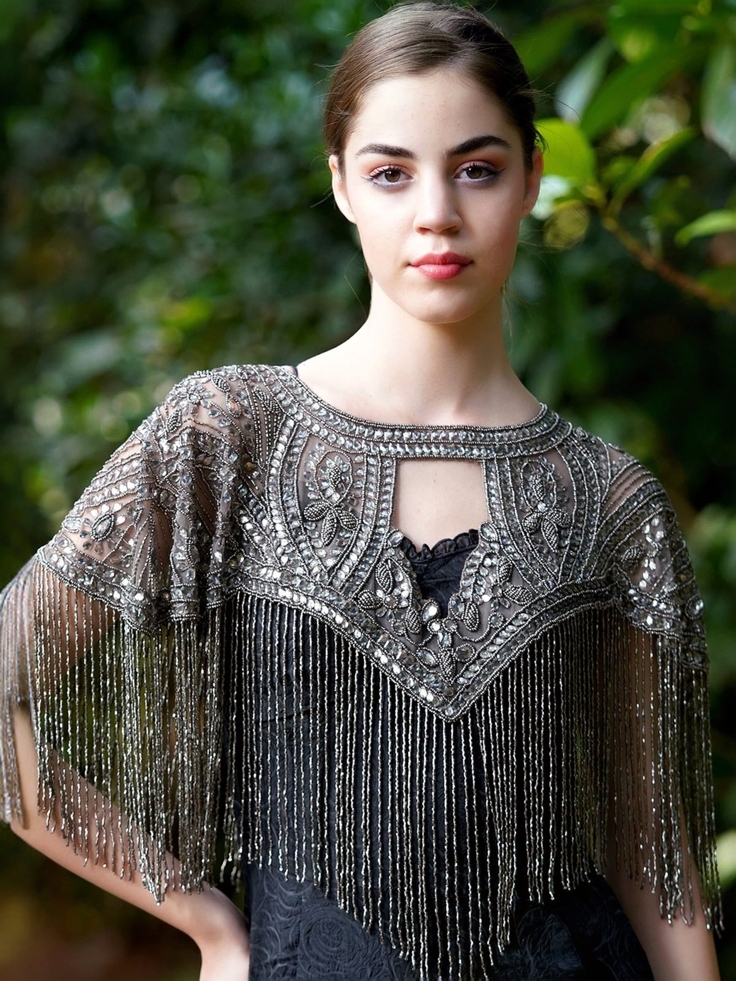 Odette Grey Embellished Fancy Cape