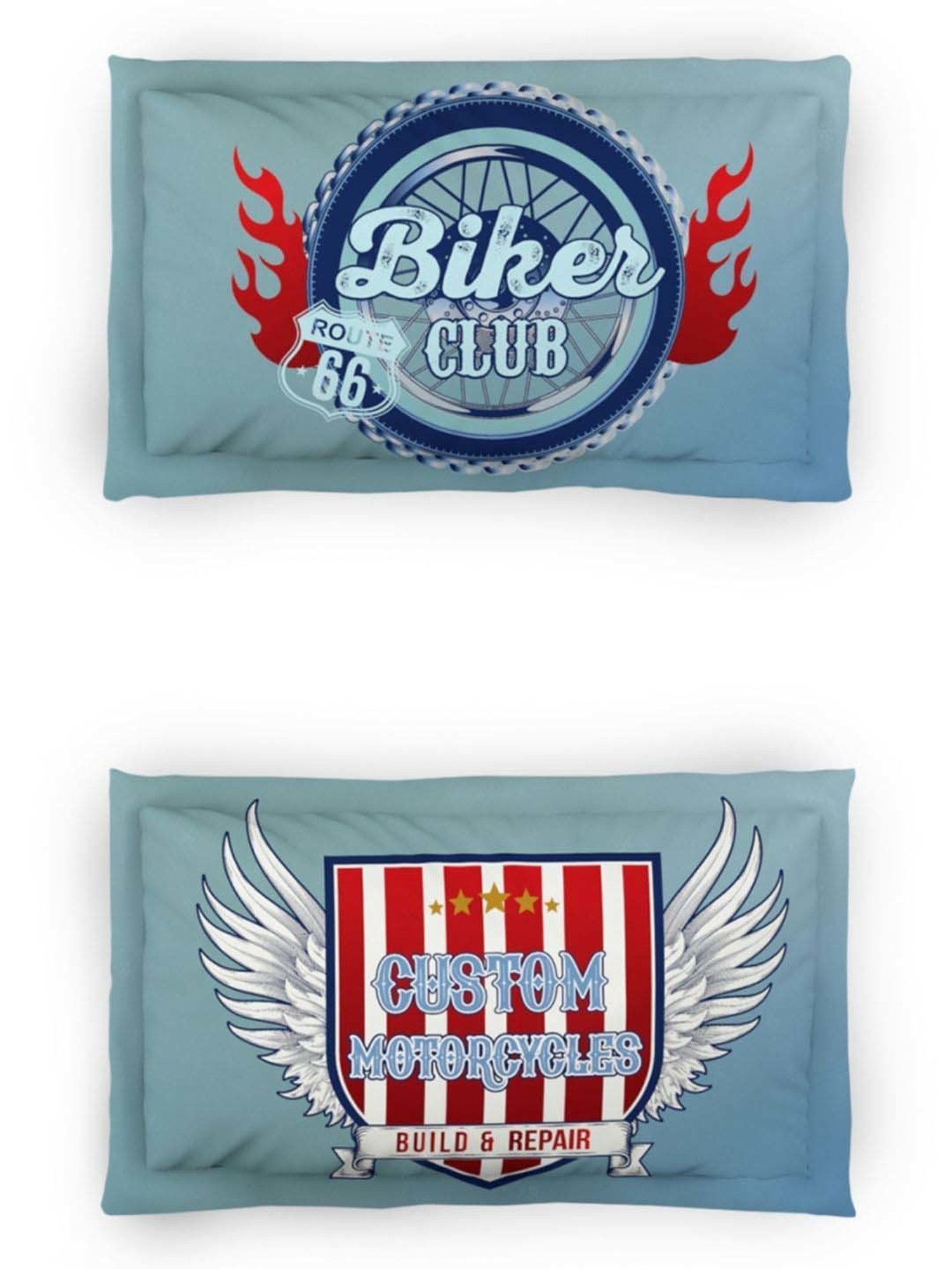 DDecor Biker Club Conversational Blue Cotton 136 TC Double Bedsheet With 2 Pillow Covers