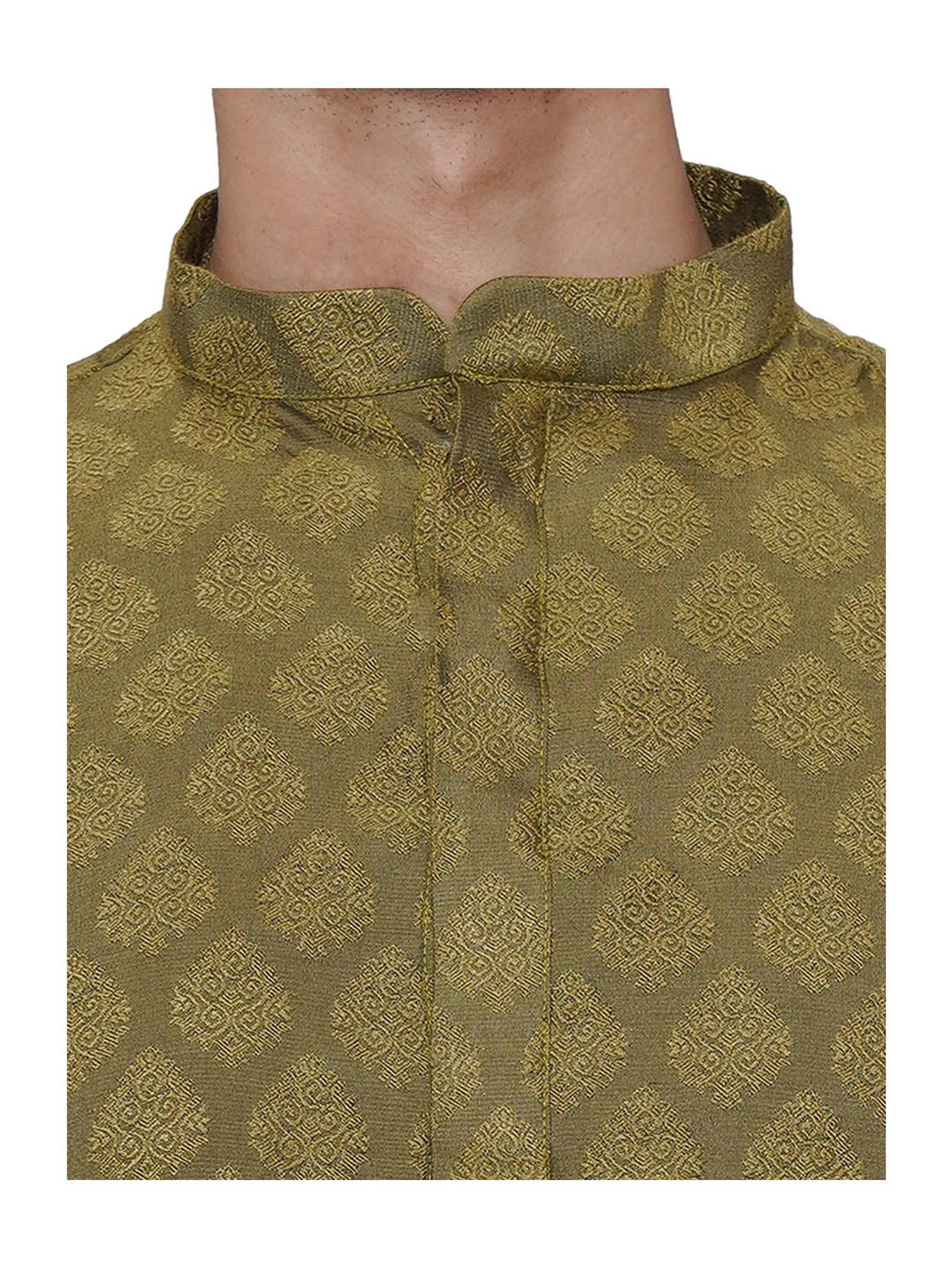 Tabard Olive & Beige Printed Kurta & Churidar Set