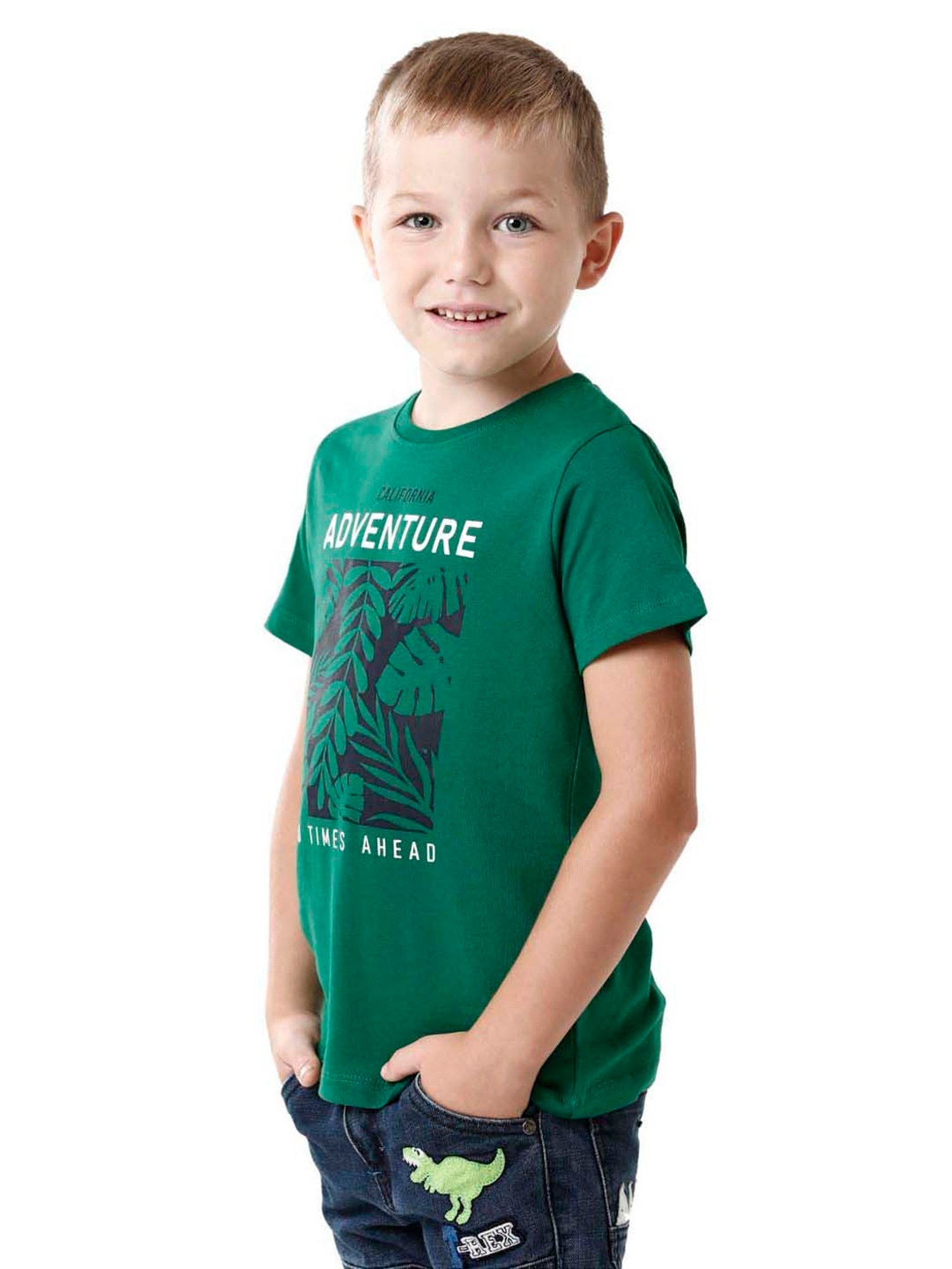 Kate & Oscar Kids Green Cotton Printed T-Shirt