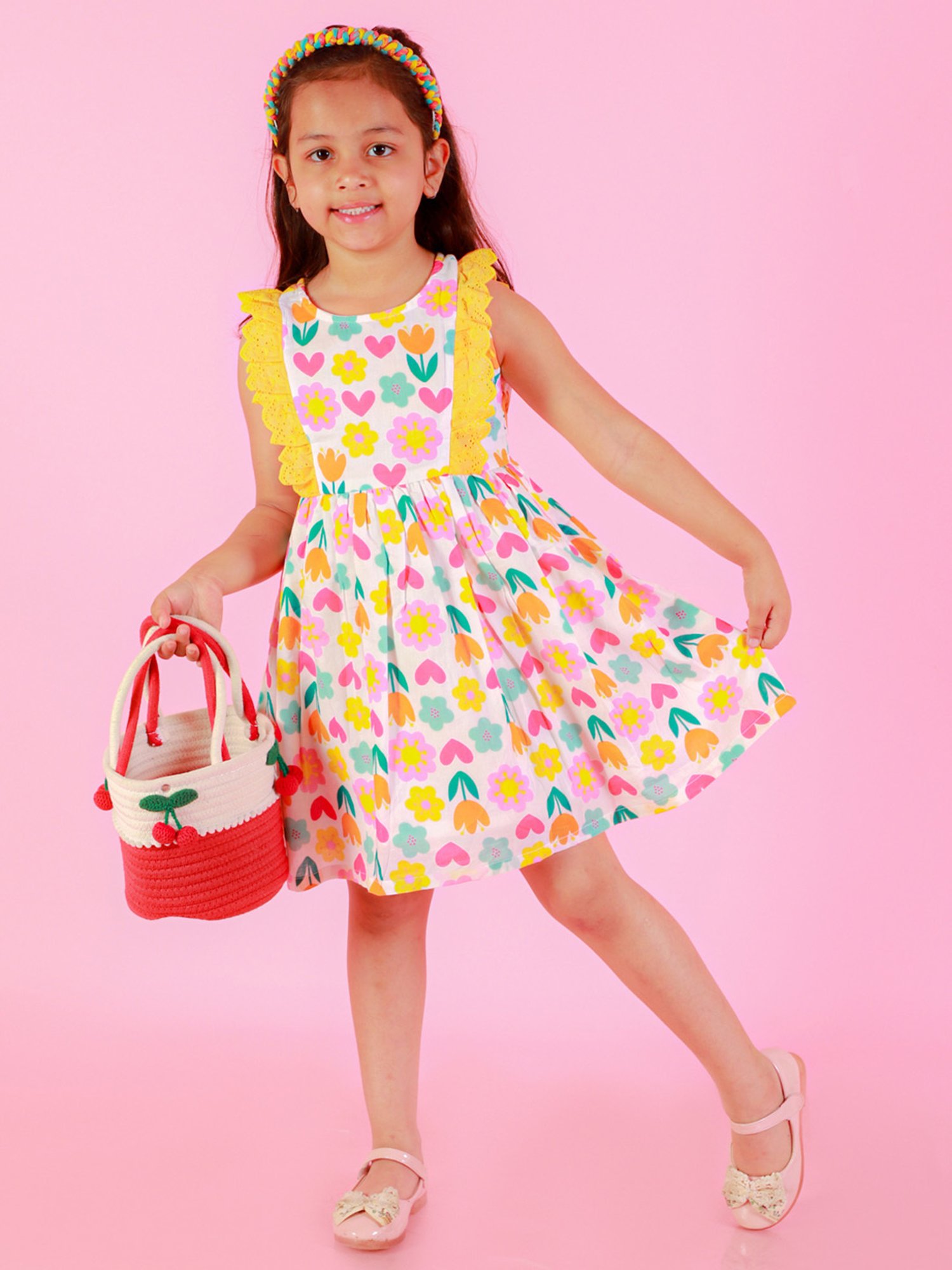 Lil Drama Kids White Floral Print Dress