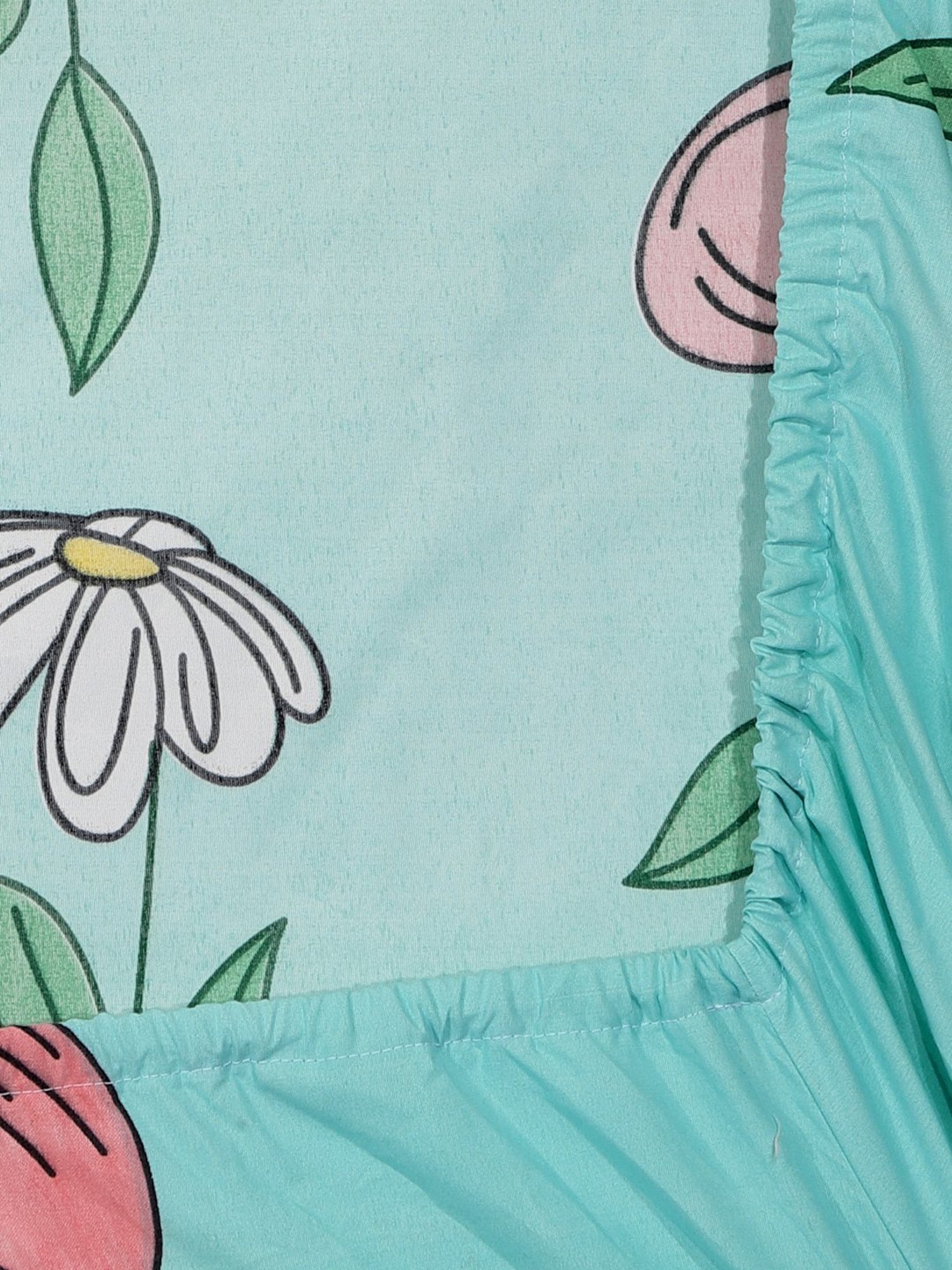 Klotthe Floral Turquoise Green 300 TC Cotton Blend Single Bed Sheet with Pillow Cover