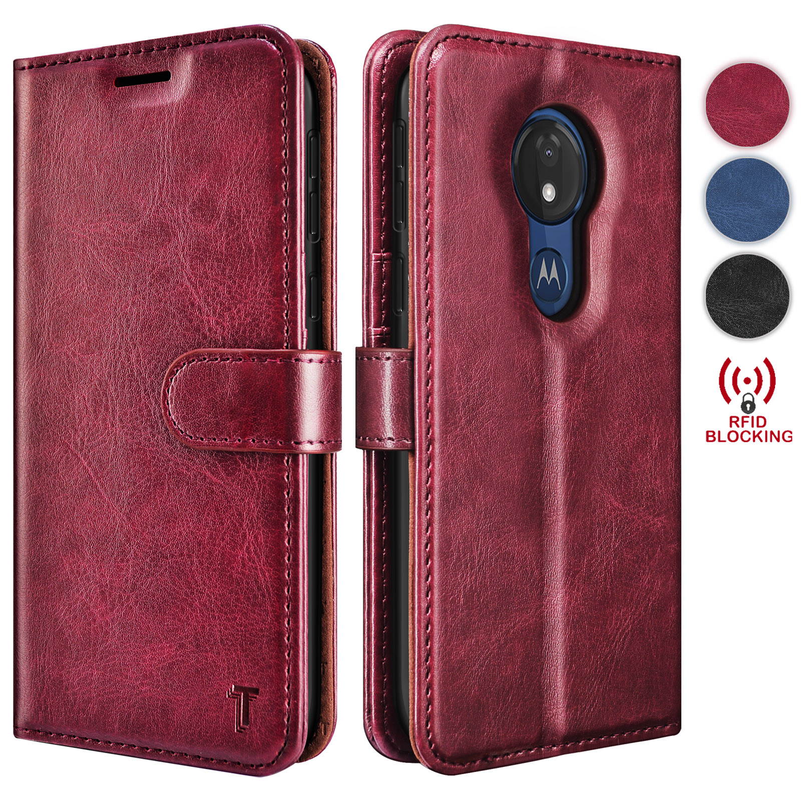 Moto G7 Power Case, Motorola Moto G7 Optimo Maxx/Moto G7 Supra Wallet Case, Tekcoo Premium [RFID Blocking] Cash ID Credit Card Slots Holder Carrying Vegan Leather Folio Flip Cover Cases [Black]