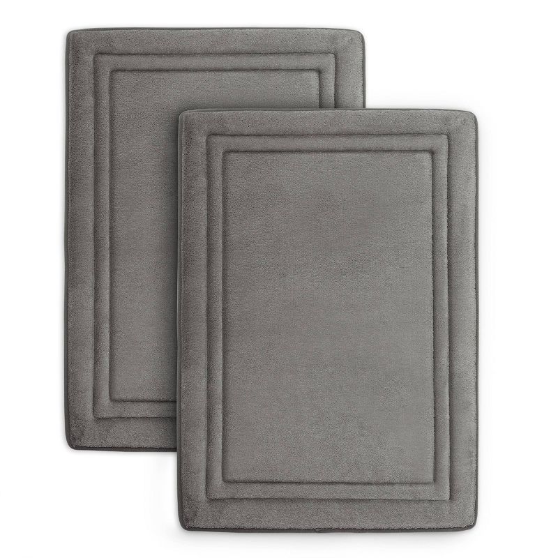 2pc Quick Drying Memory Foam Framed Bath Mat with GripTex Skid-Resistant Base Gray - Microdry