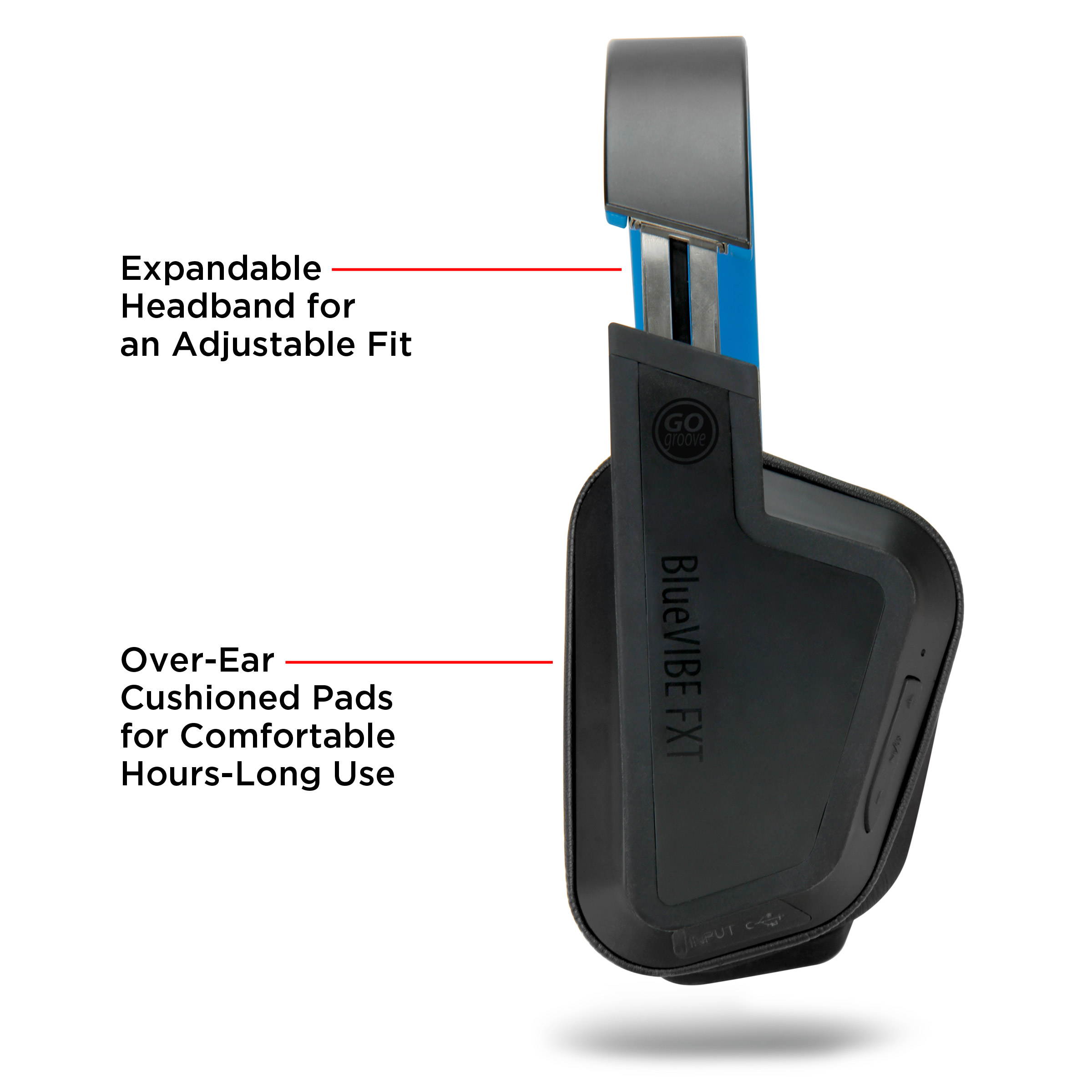 GOgroove Wireless Bluetooth Sport Headphones Over Ear - BlueVIBE FXT Foldable Sweatproof Wireless Headset with Built-in Mic & AUX Input Option, Cushioned Earpads, IPX4 Water Resistant