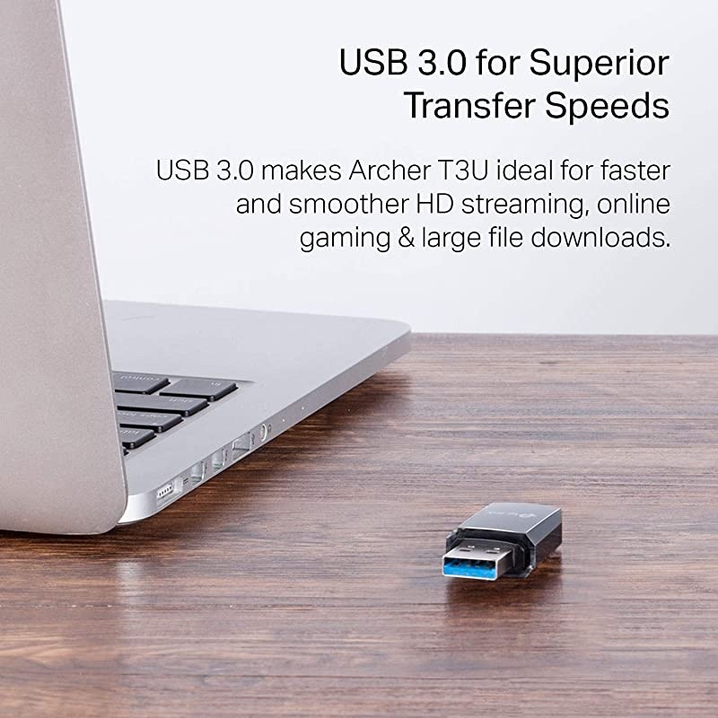 AC1300 USB WiFi Adapter(Archer T3U)- 2.4G/5G Dual Band Wireless Network Adapter for PC Desktop, MU-MIMO WiFi Dongle, USB 3.0, Supports Windows 10, 8.1, 8, 7, XP/Mac OS X 10.9-10.14
