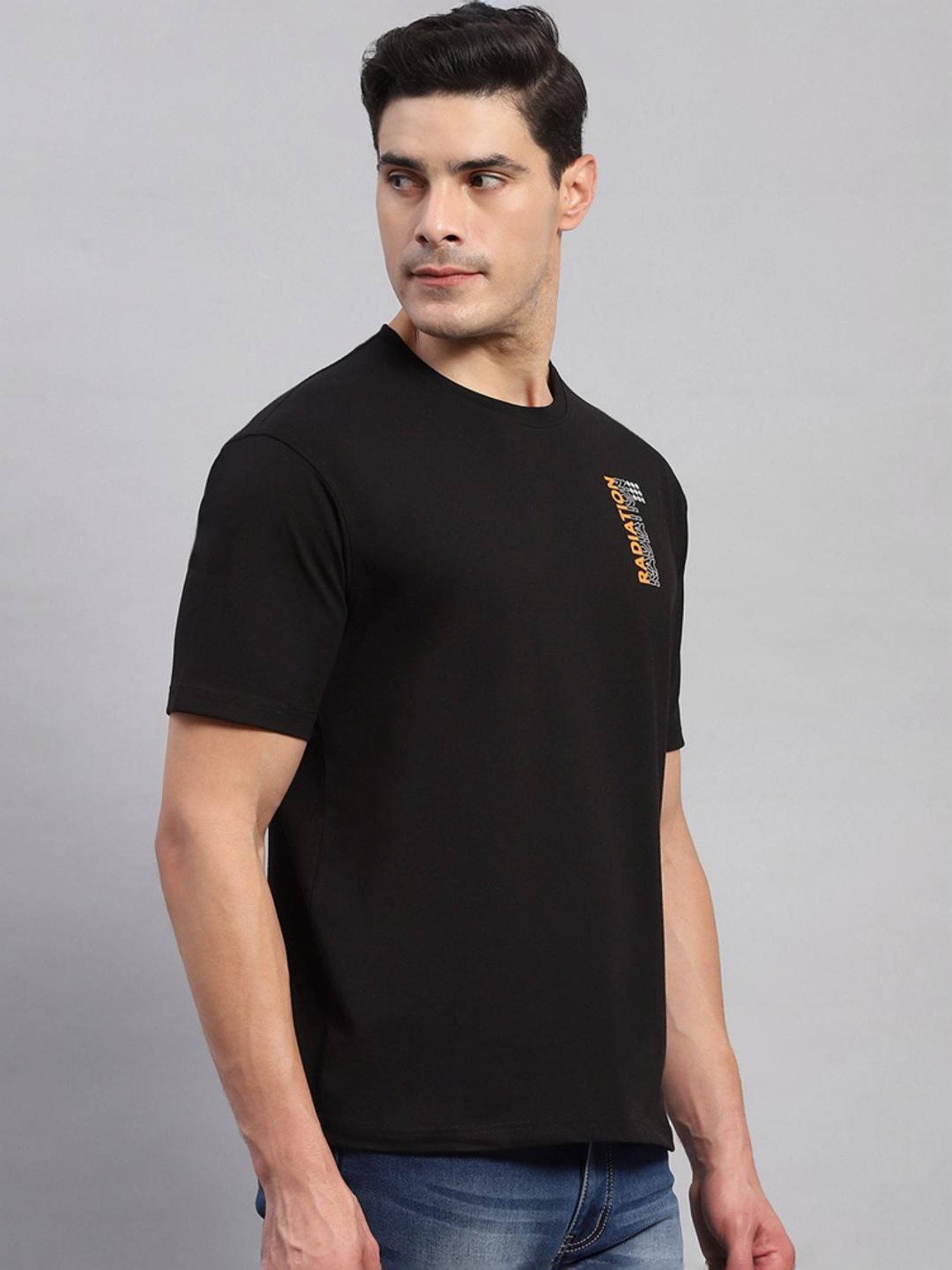 Rock.it Black Cotton Regular Fit Printed T-Shirt
