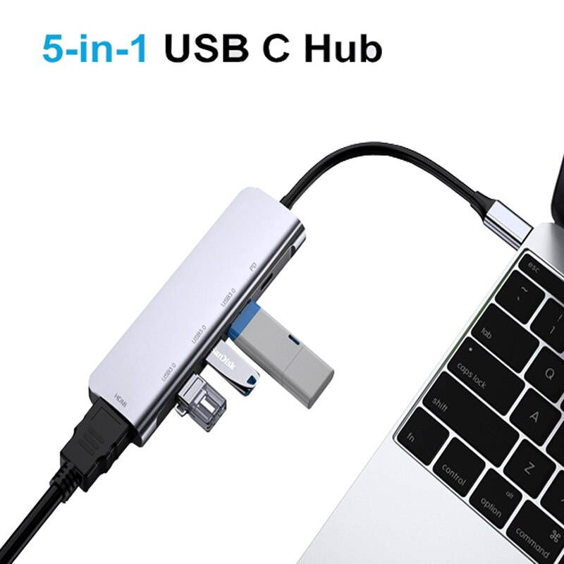 USB C Hub 5 in 1 Type C 3.1 to 4K HDMI 3 USB 3.0 Ports PD Charging Port Multiport Adapter Thunderbolt 3 Dock Station