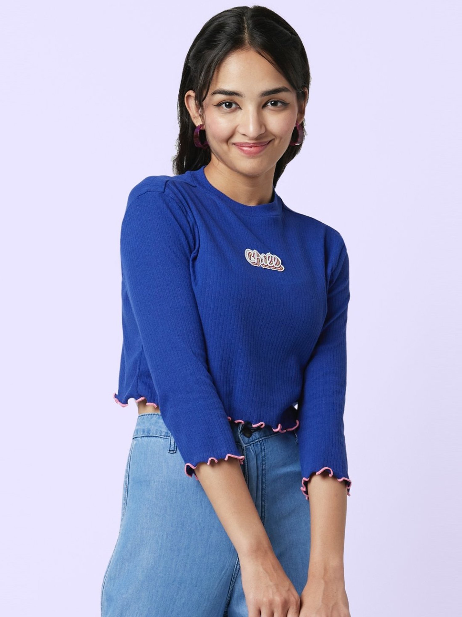 YU by Pantaloons Blue Printed Top