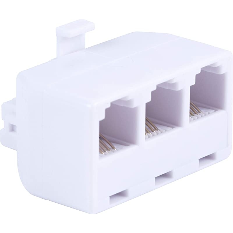 Telephone Triplex Adapter, 2 Pack, 4-Wire Design, Home or Office, Compatible with Answering Machines, Modems, Fax Machines, All Brands, RJ14, RJ11, White, 46062