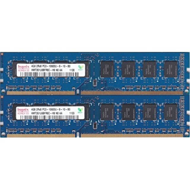 8GB kit, (2 x 4GB) 240-pin DIMM, DDR3 PC3-10600U,Dual rank, NON ECC ram memory module by Hynix (HMT351U6CFR8C-H9)