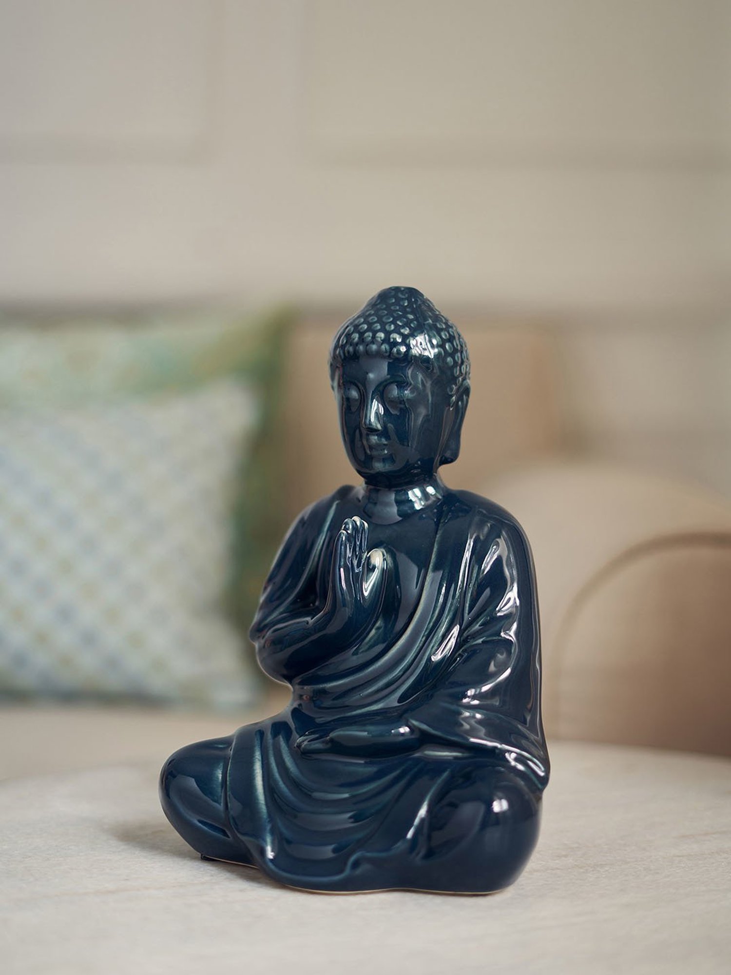 Pure Home and Living Dark Blue Ceramic Sitting Buddha Figurine