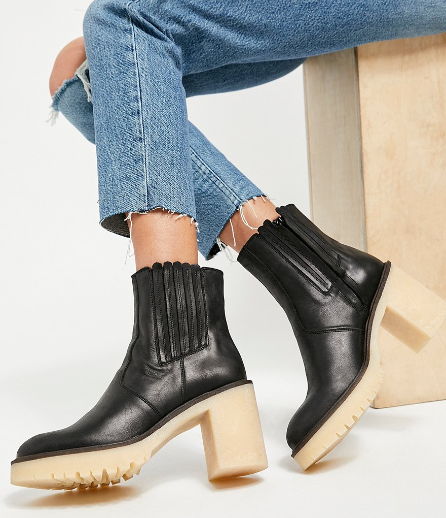 Free People James Leather Block Heel Chelsea Booties