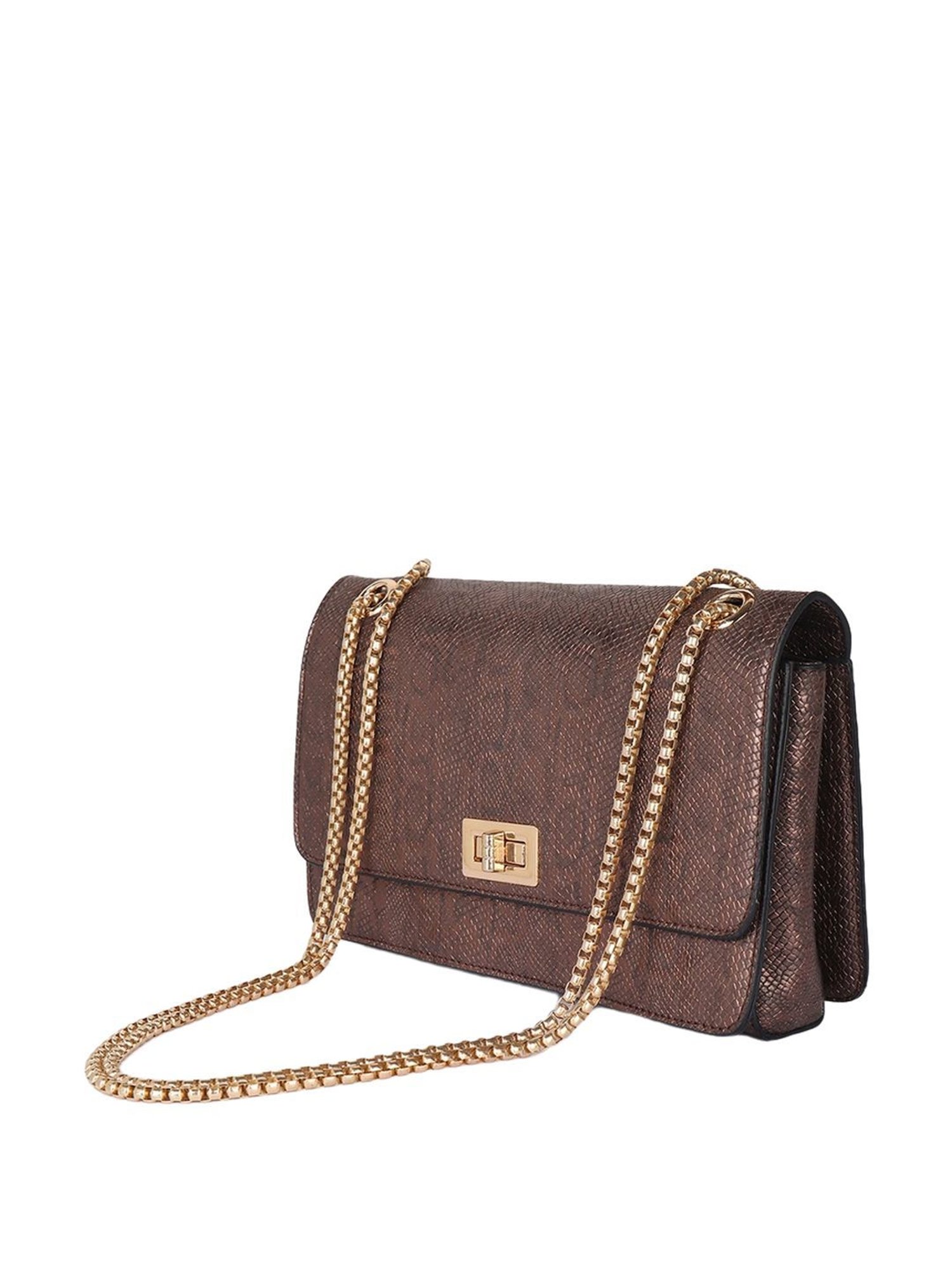 Carlton London Dark Brown Textured Medium Sling Handbag