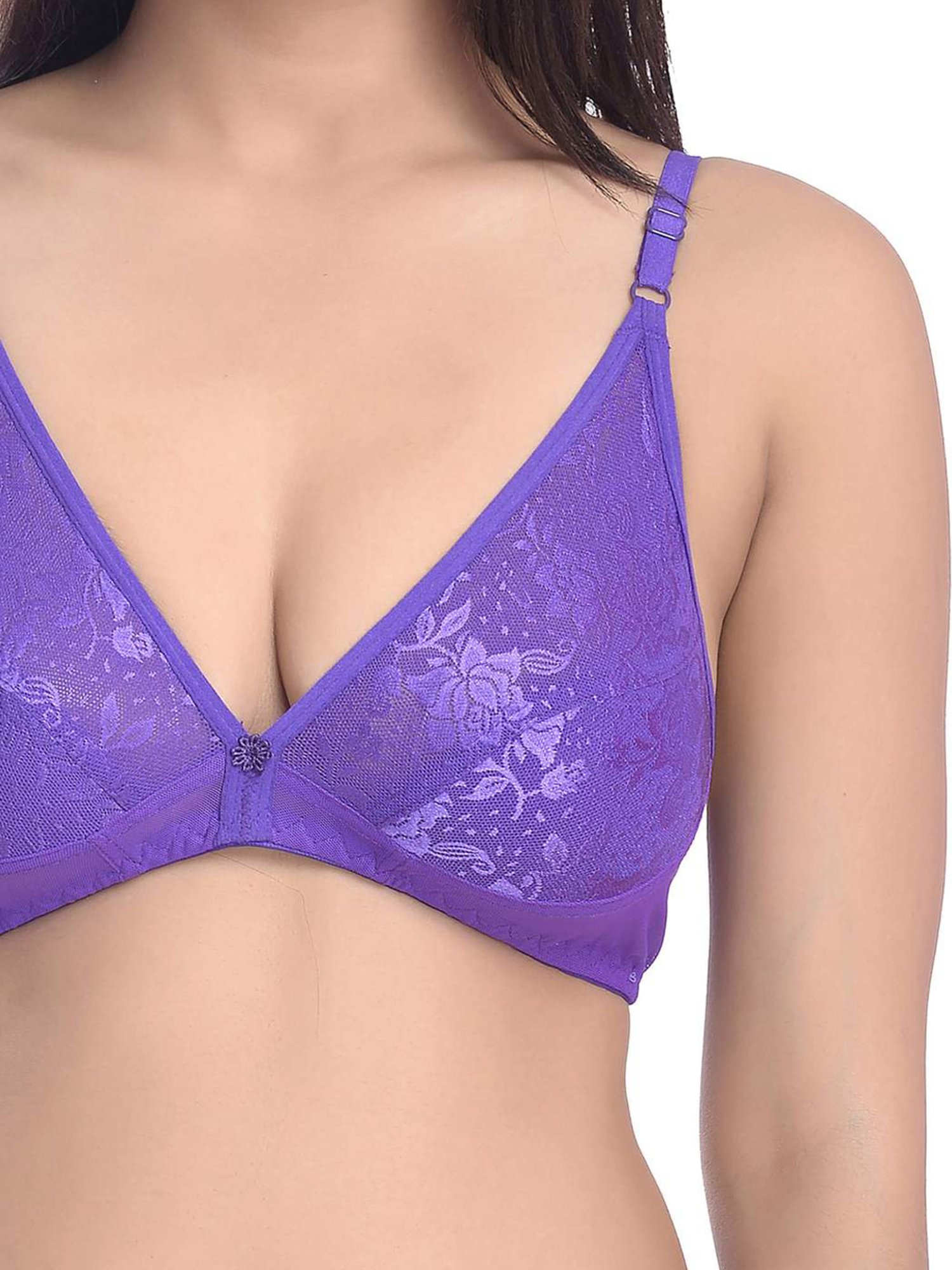 AROUSY Purple Self Pattern Bra Panty Set