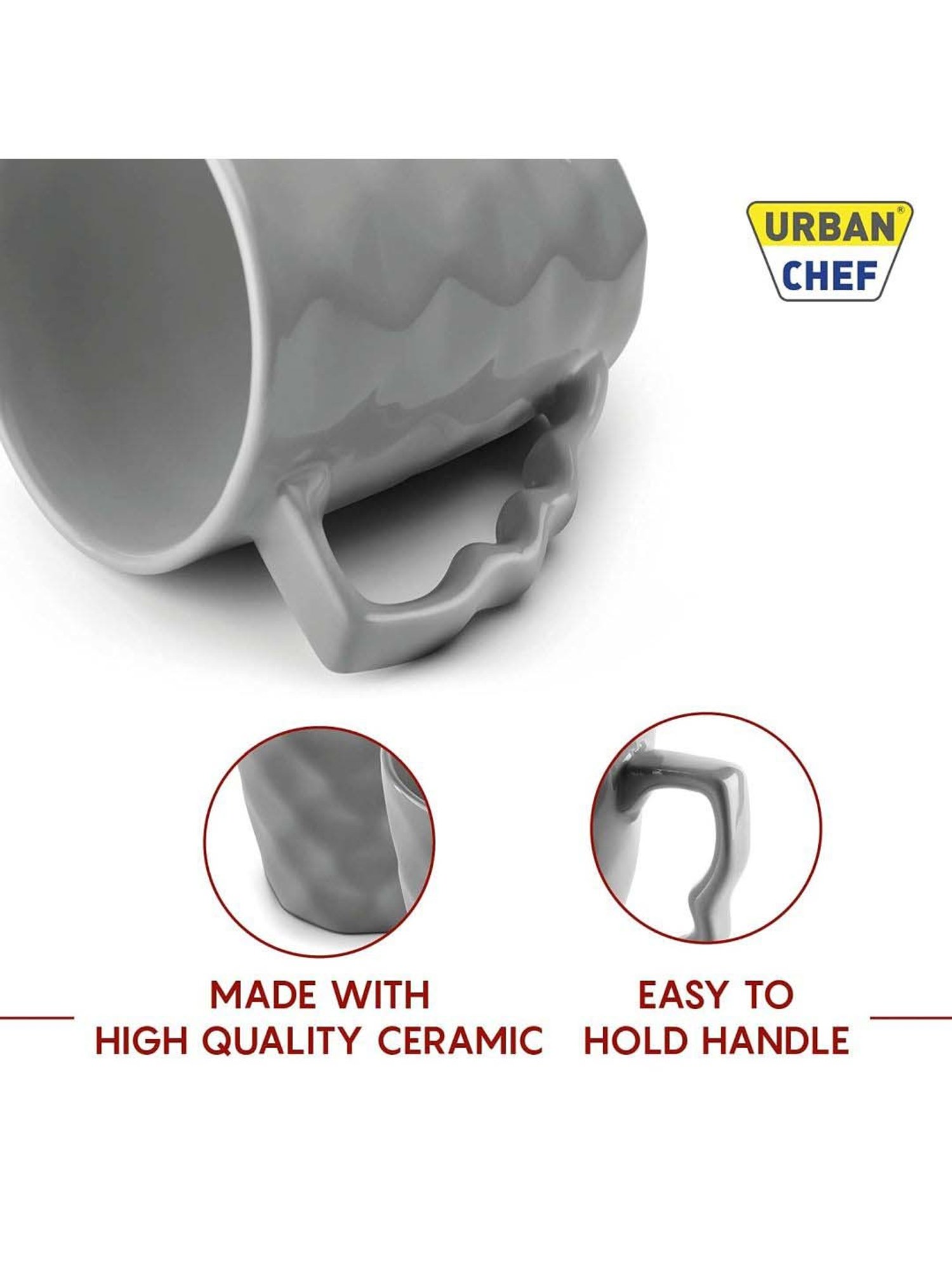 Urban Chef Pink & Grey Ceramic Microwave Safe Coffee Mug (0.225 L) - Set of 6