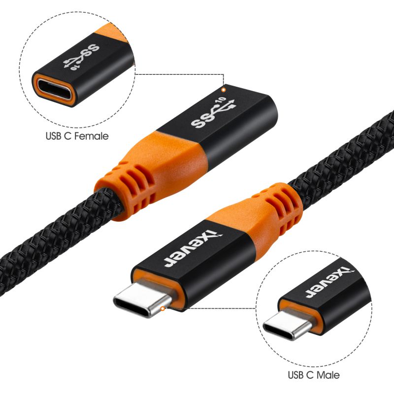 USB Type C Extension Cable 3ft, iXever USB Type C Gen2 10Gbps 100W (20V/5A) PD Fast Charging,USB 3.1 C Male to Female Extender Cord Compatible with Nintendo Switch, MacBook, Pro Pixel 3 2 XL