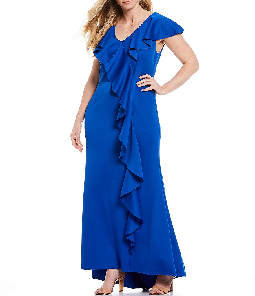 Jessica Howard Plus Size Flutter Sleeve Ruffle Scuba Gown