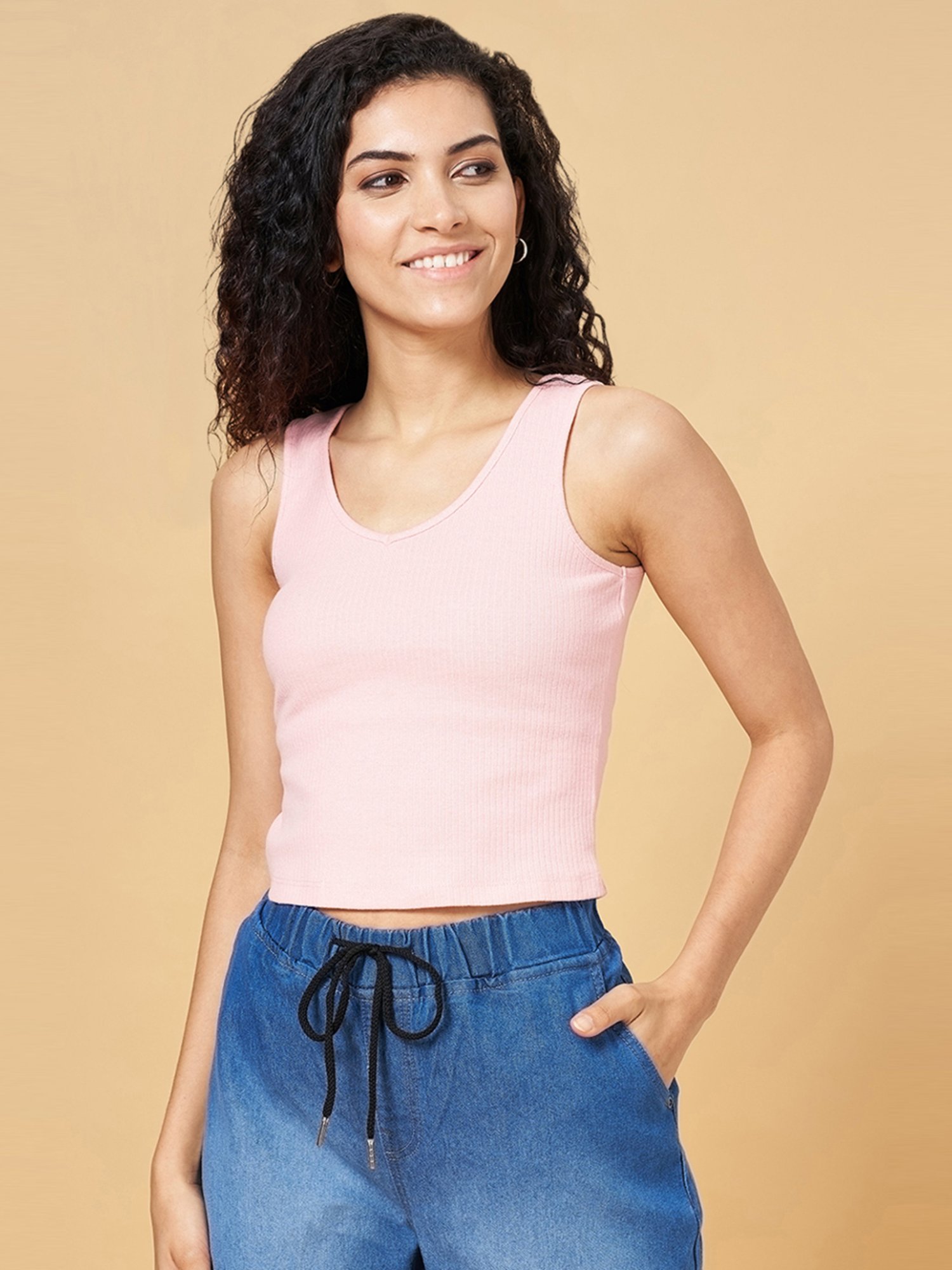 YU by Pantaloons Pink Slim Fit Top