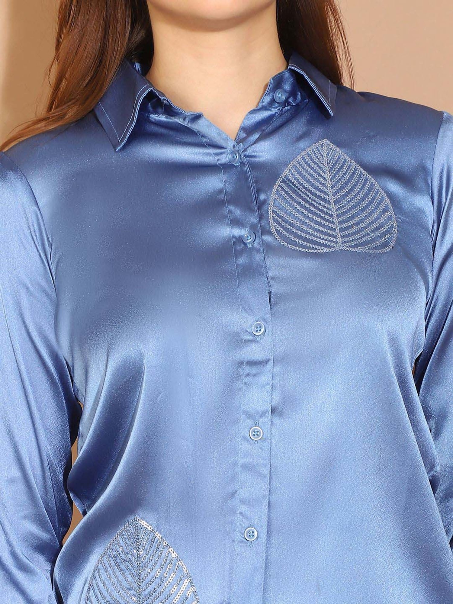 Indian Needle Blue Embellished Shirt Pants Set