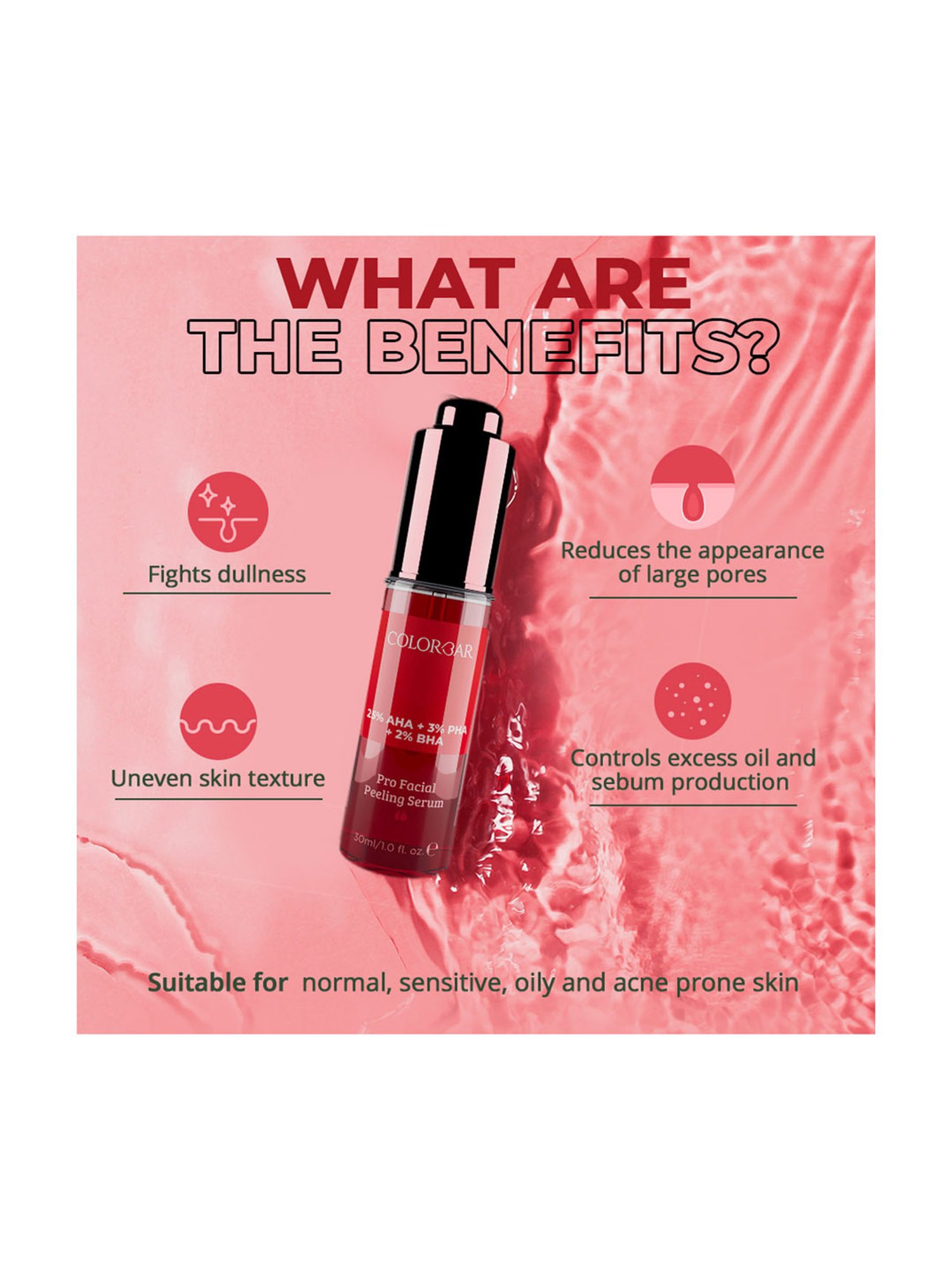 Colorbar Pro Facial Peeling Serum with 25% AHA, 2% BHA & 3% PHA - 30 ml