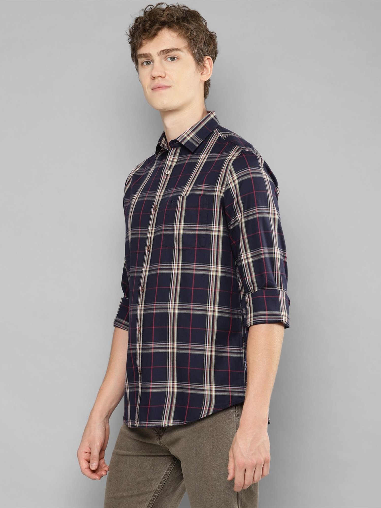 Allen cooper Navy Regular Fit Check Cotton Shirt