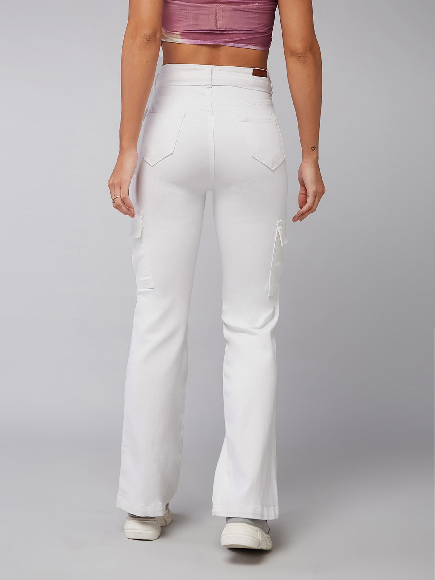 DOLCE CRUDO White Denim Relaxed Fit High Rise Cargo Jeans