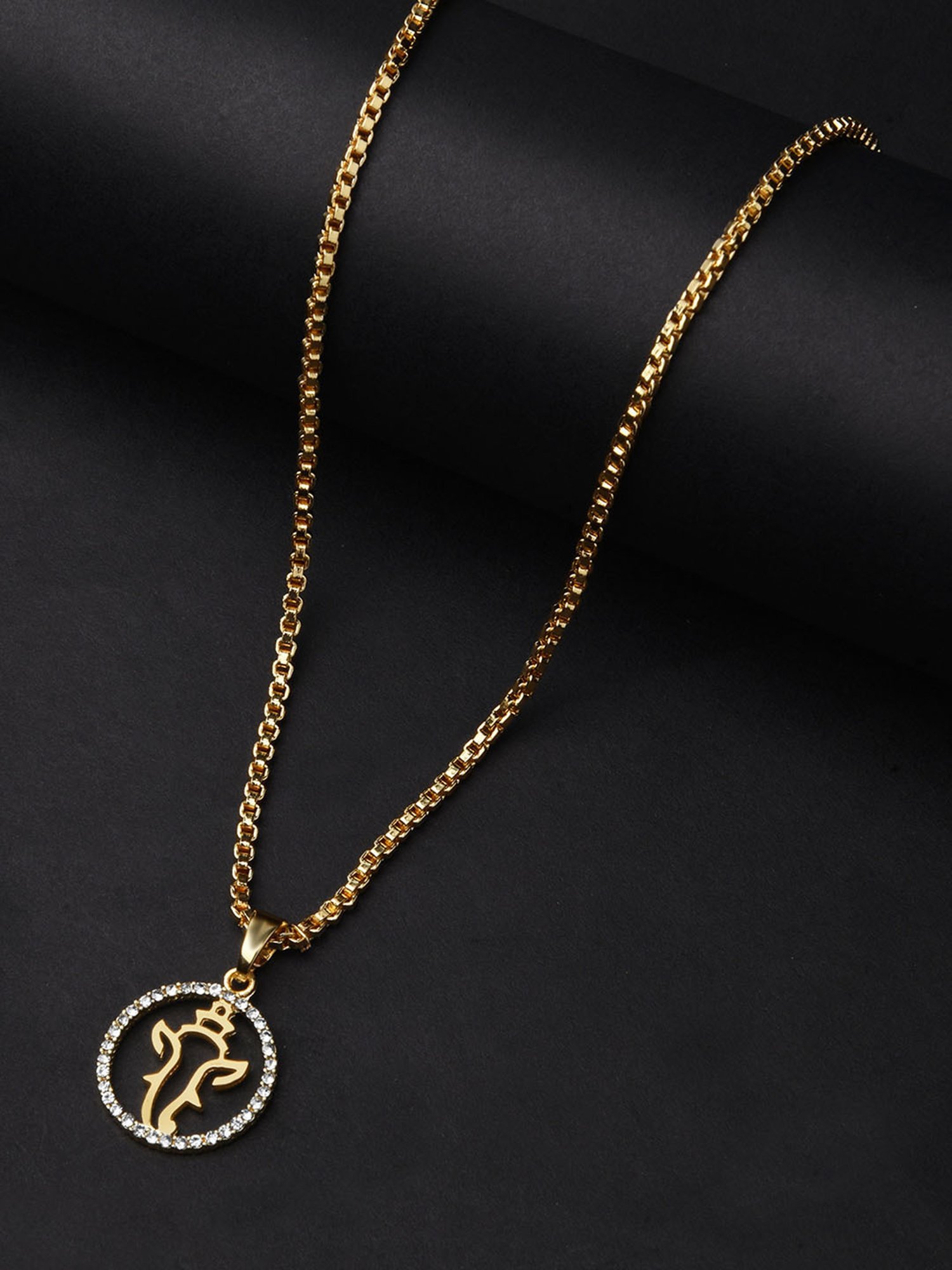 The Bro Code Gold-Plated Stone Studded Ganesh Pendant Necklace for Men