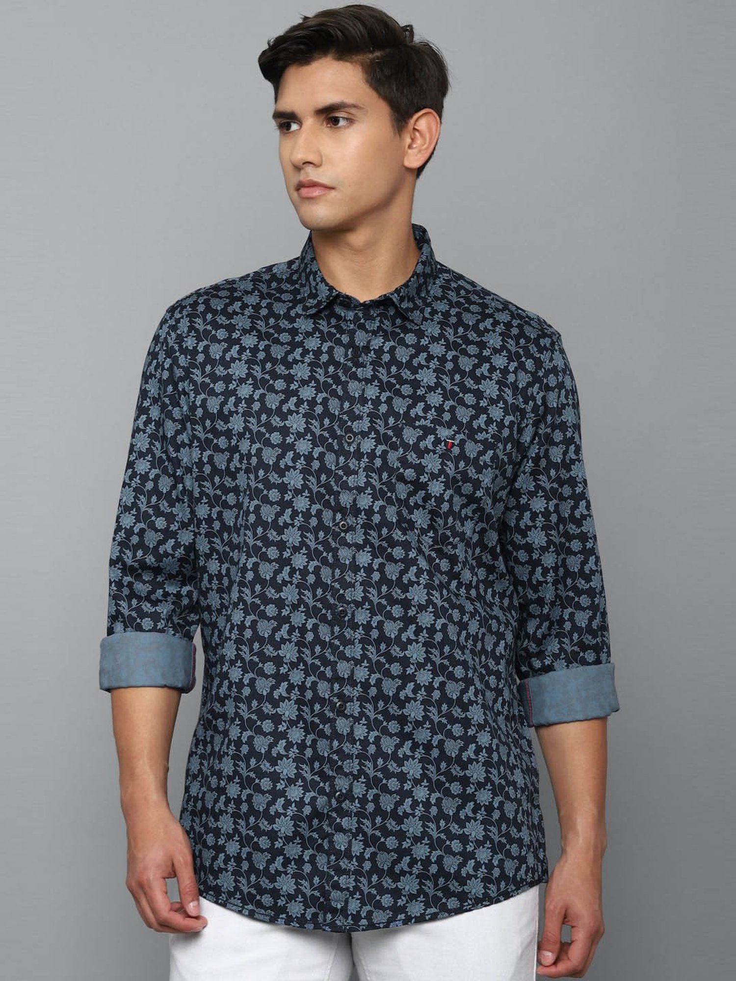 Louis Philippe Jeans Blue Cotton Slim Fit Printed Shirt