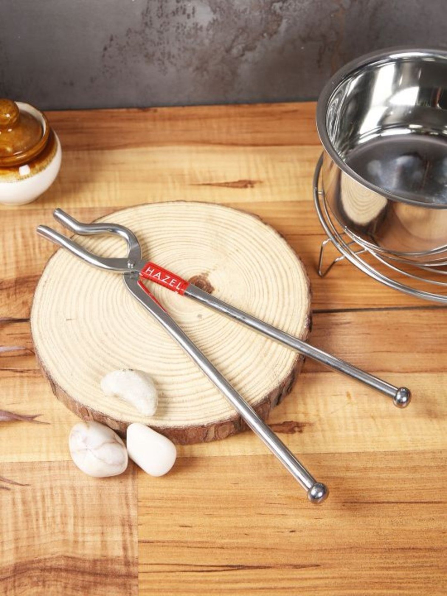 HAZEL Stainless Steel Silver Utensil Holder Pakad 9 MM Tongs for Kitchen