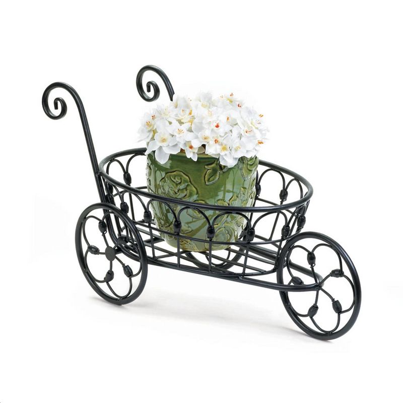 9.7" Indoor/Outdoor Iron Flower Cart Black - Zings & Thingz