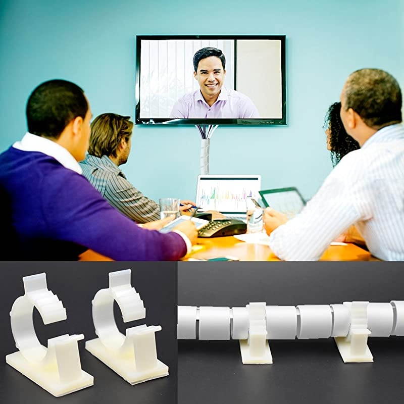 White Cable Wire Cover Cord Management Sleeve Electrical Wire Organizer Holder  Reusable Expandable Desktop Spiral Tube Wire Hider with BONUS Clips For TV Computer Home Entertainment