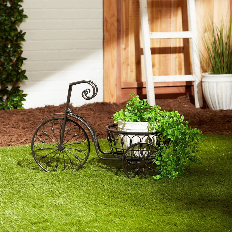 10.9" Indoor/Outdoor Iron Bicycle Plant Stand Black - Zings & Thingz