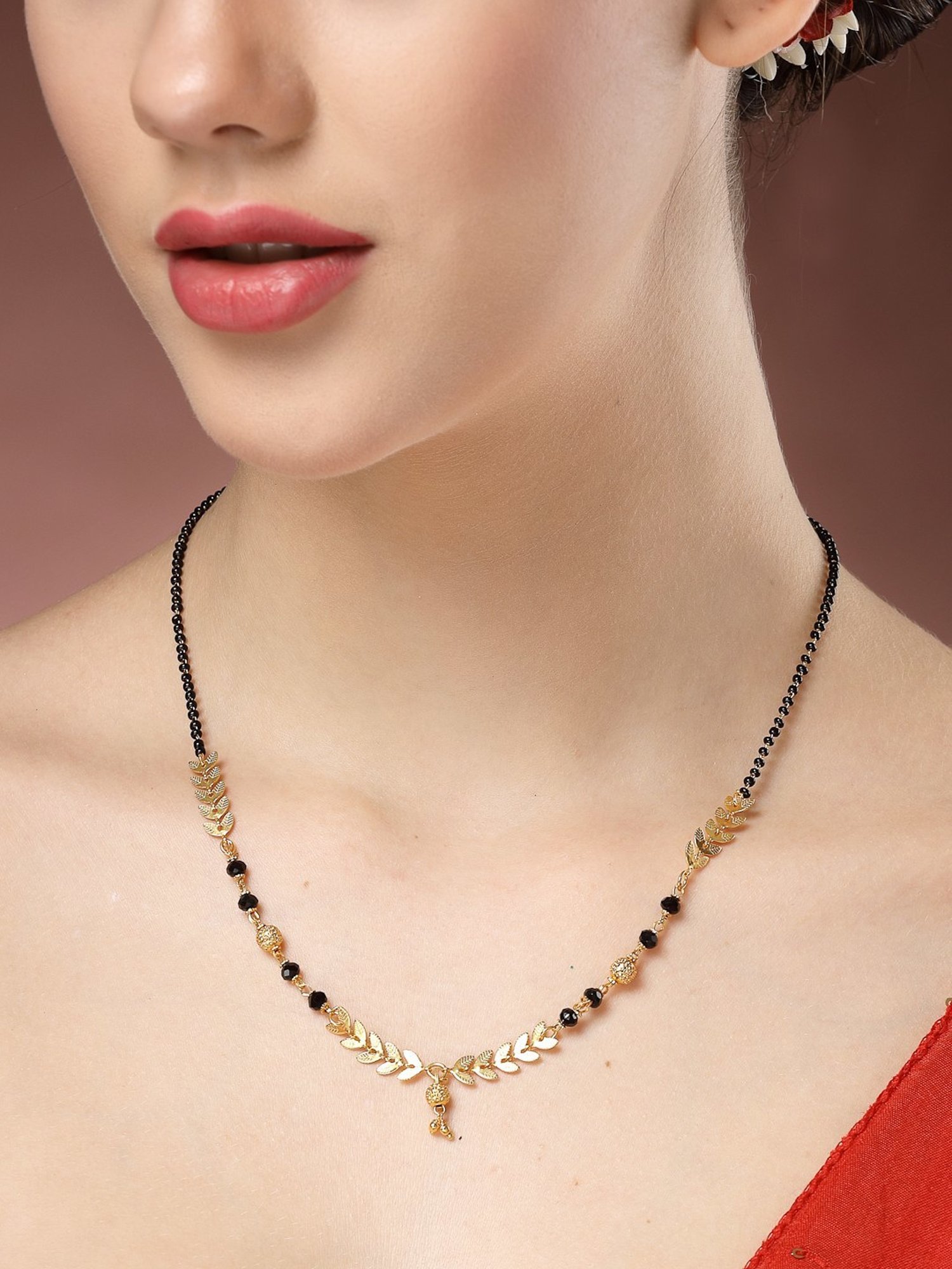 Abdesigns Gold-Plated American Diamond & Black Beaded Mangalsutra