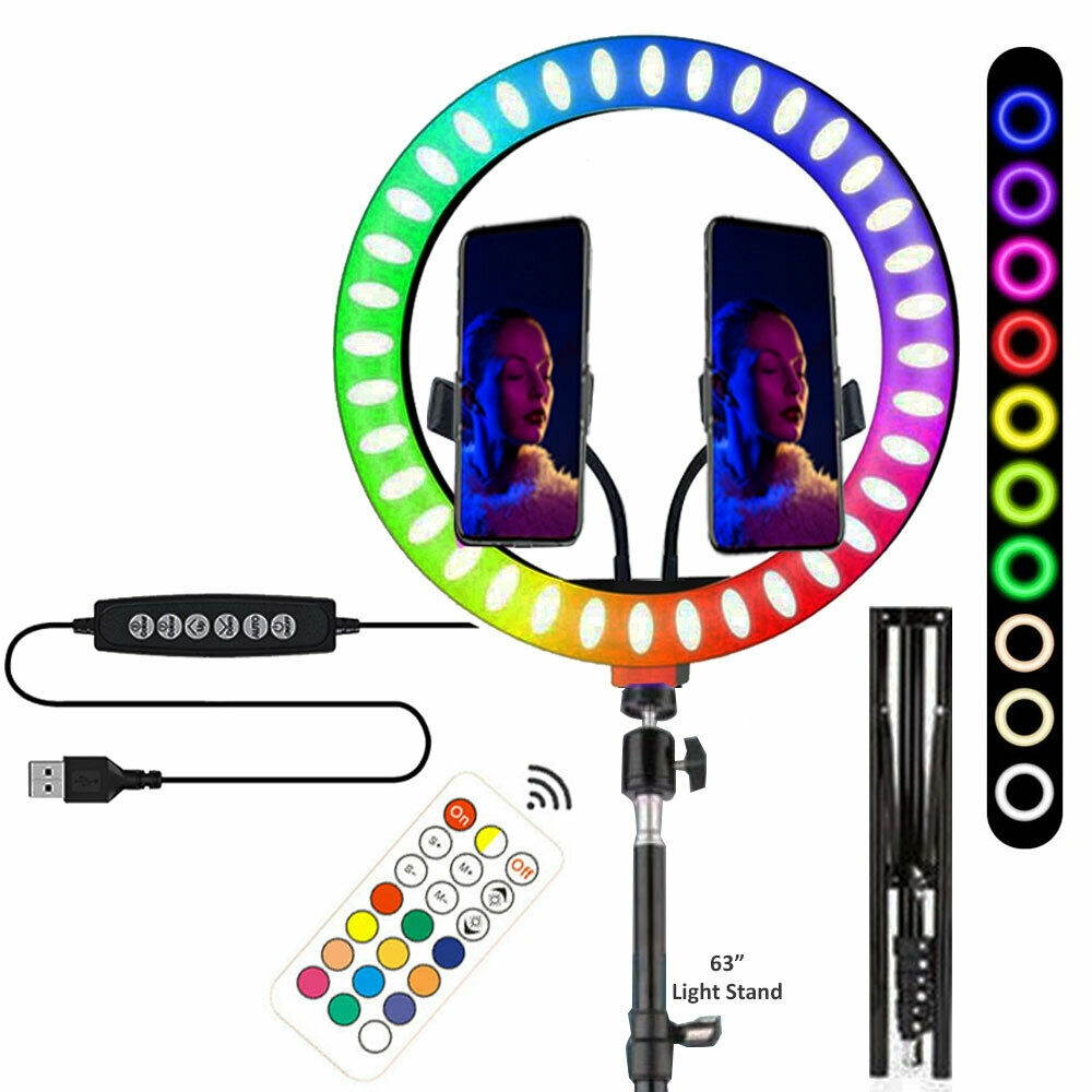 Vivitar Vlog Essentials 12 Inch Full Color RGB LED Ring Light 360&deg; Rotation with 2 Phone Cradles Remote and 63" Light Stand