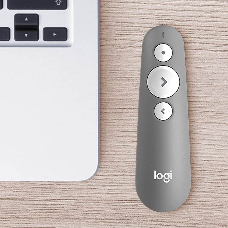 R500 Laser Presentation Remote MidGrey with Dual Connectivity Bluetooth or USB for PowerPoint Keynote Google Slides Prezi
