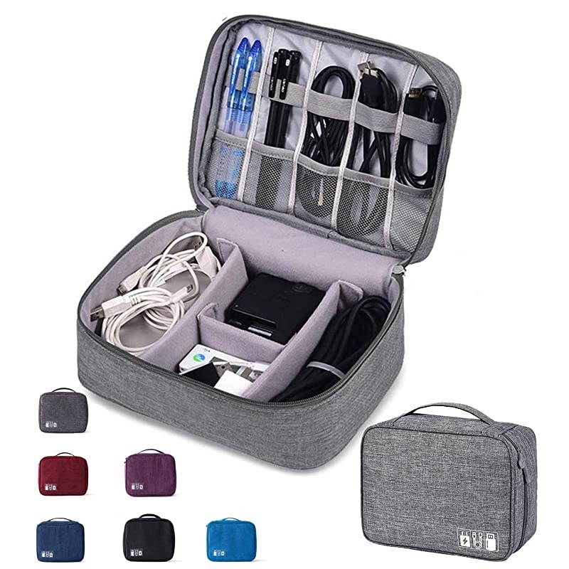 Organizer, Electronic Accessories Double Layer Travel Cable Organizer Cord Storage Bag for Cables, iPad (Up to 9.7''), Charger, Phone, USB, SD Card(Black)