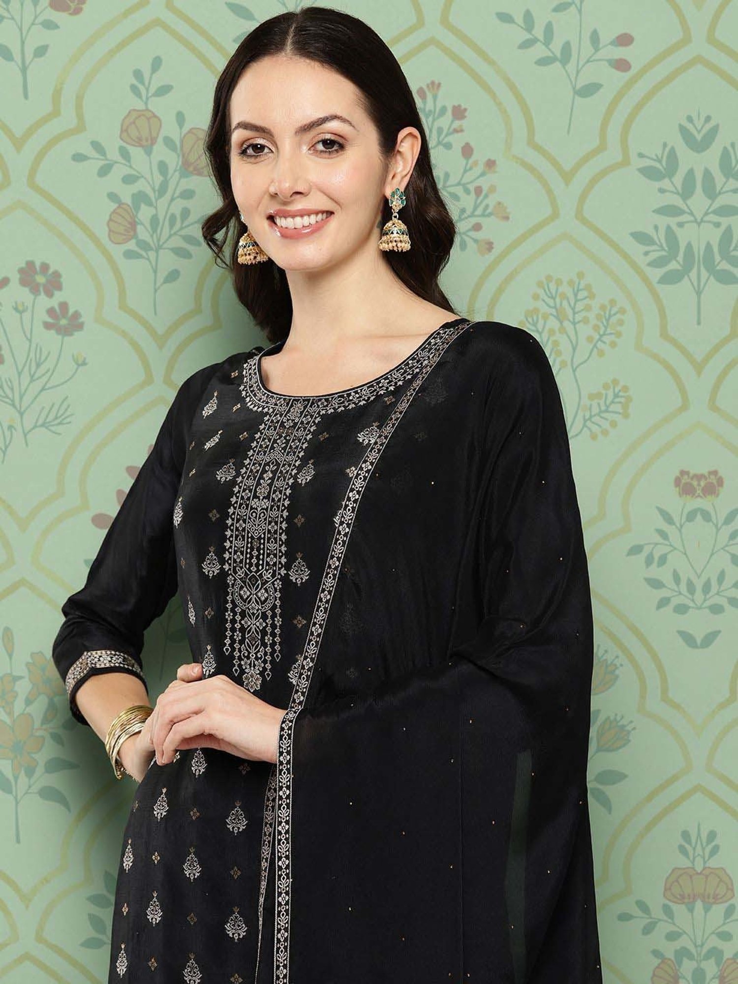 Libas Black Embroidered Kurta Pant Set With Dupatta