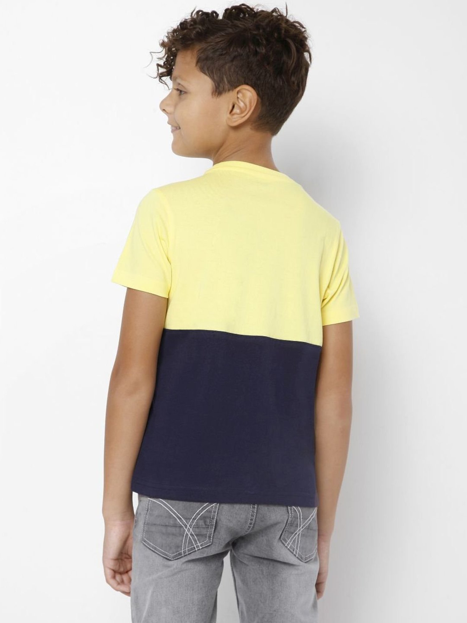 Gas Kids Yellow & Navy Cotton Color Block T-Shirt
