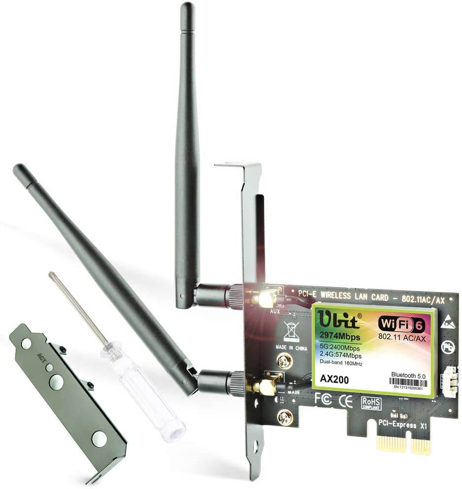 Ubit AX WiFi 6 Dual Band 2974 Mbps AX200 PCIE Wireless WiFi Card with Bluetooth 5.0 | MU-MIMO| OFDMA| Ultra-Low Latency