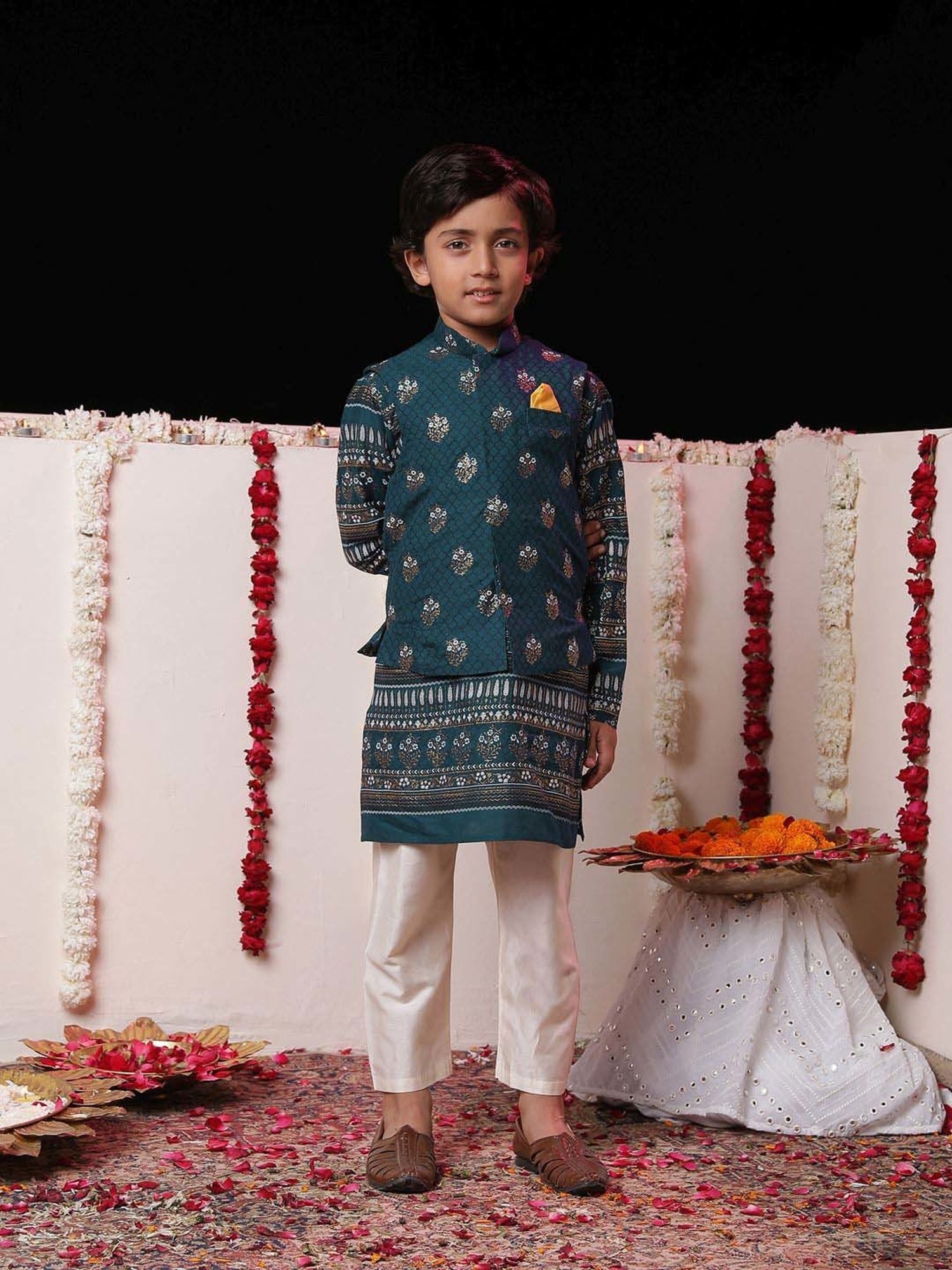 VASTRAMAY Boys Navy Printed Full Sleeves Kurta Sets