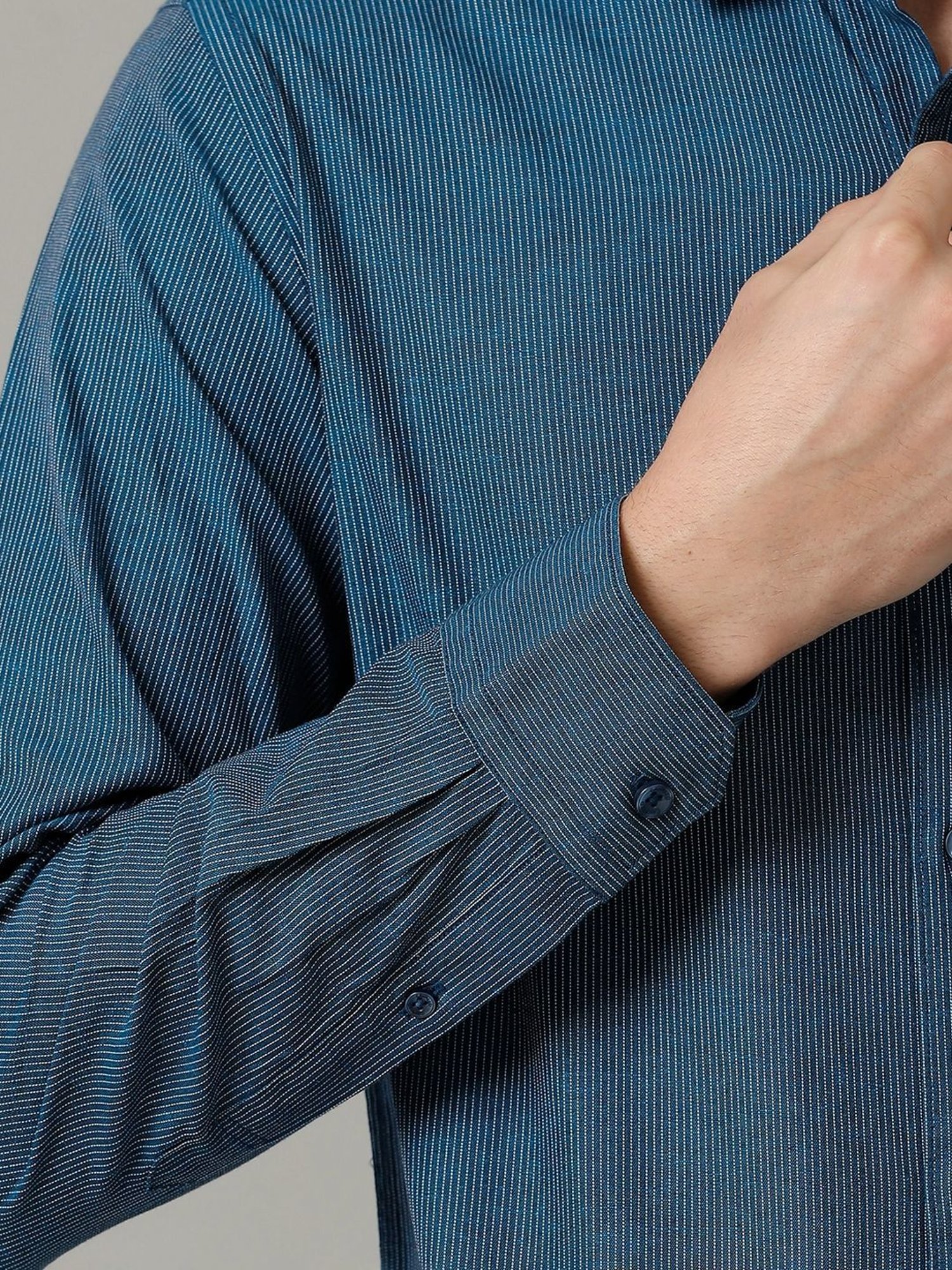 Cavallo By Linen Club Blue Linen Contemporary Fit Texture Shirt