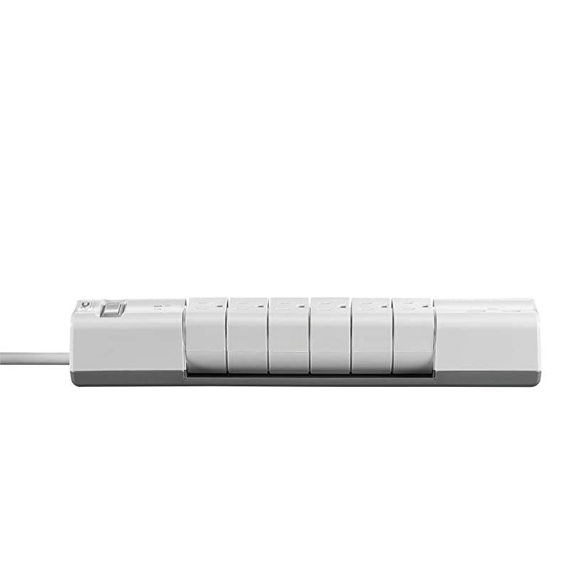Rotating Power Strip 6 Rotating Plugs  Surge Protector with USB Charging Ports PE6RU3W 1080 Joule Flat Plug WhiteGray